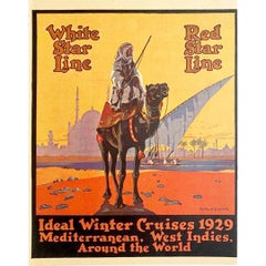 Antique 1929 Original Poster - White star line Red star line Ideal Winter cruises