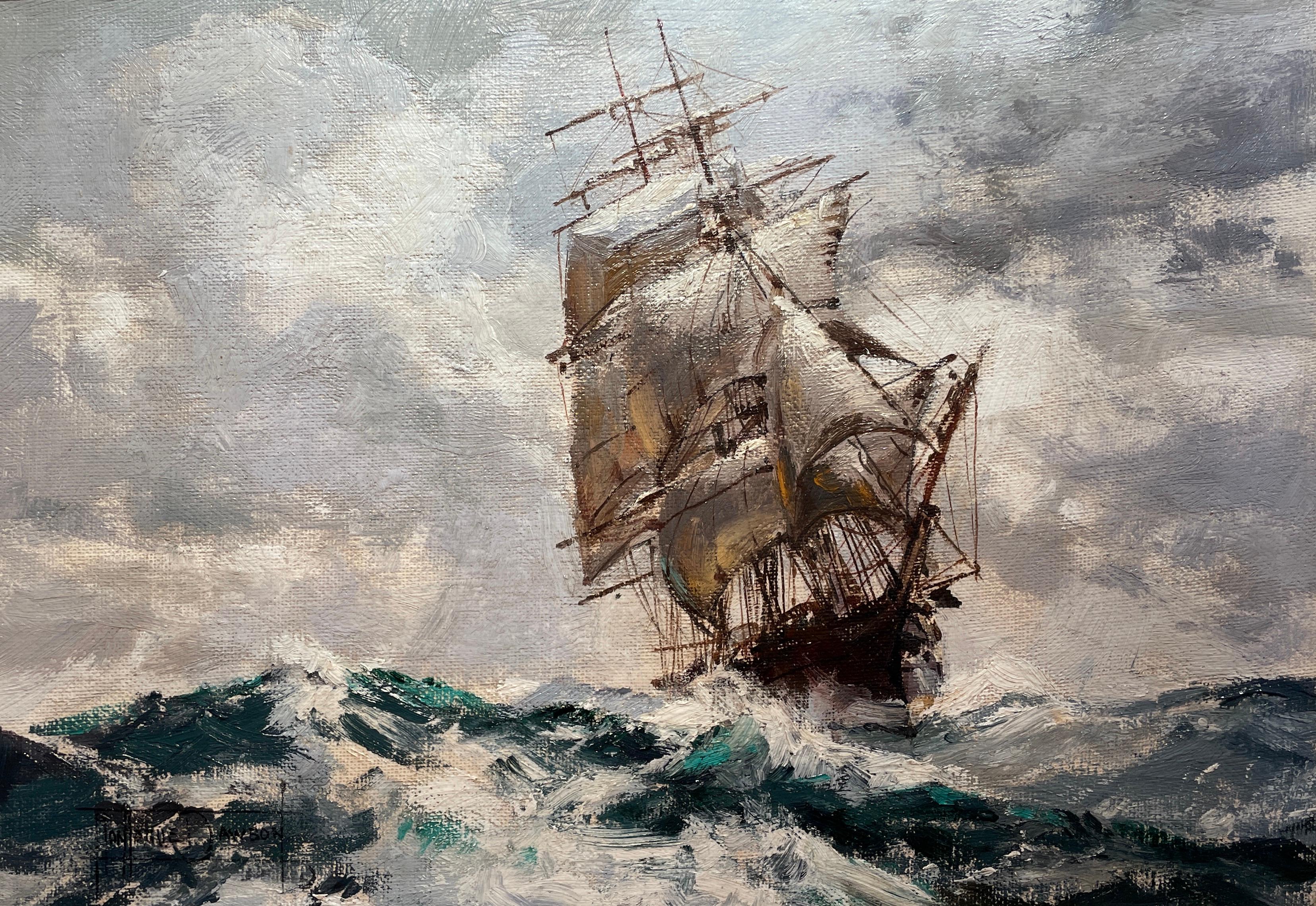 'Making a Run' 20th Century Atmospheric Seascape painting of a clipper at sea - Painting by Montague Dawson