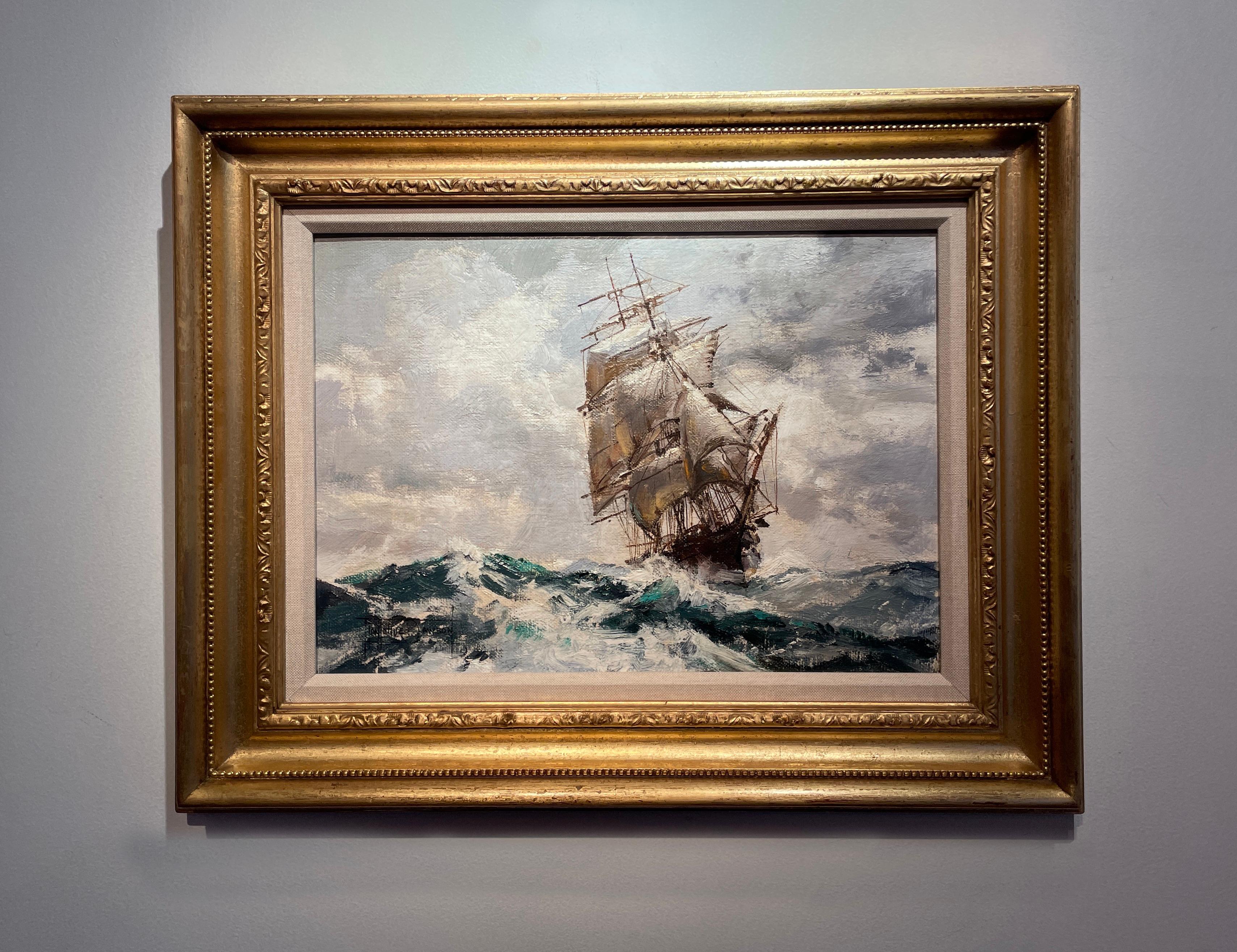 Montague Dawson Landscape Painting - 'Making a Run' 20th Century Atmospheric Seascape painting of a clipper at sea