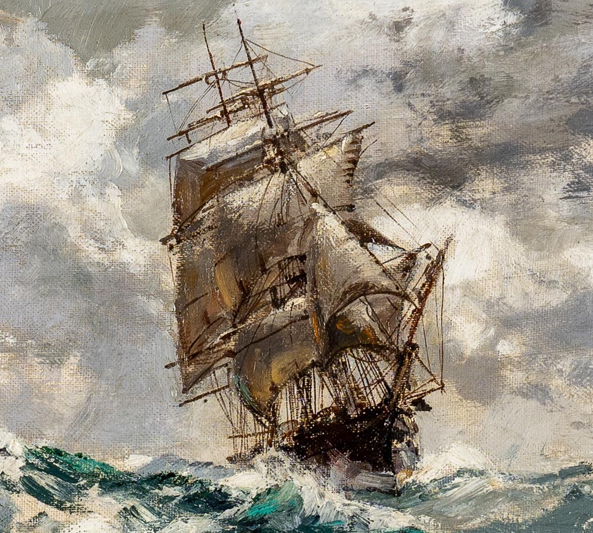 Making a Run Impressionist Clipper Sailing Ship in Rough Seas, Water, Boat For Sale 1