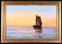 La bruja del agua anclada - Atardecer - Óleo marítimo realista de Montague Dawson