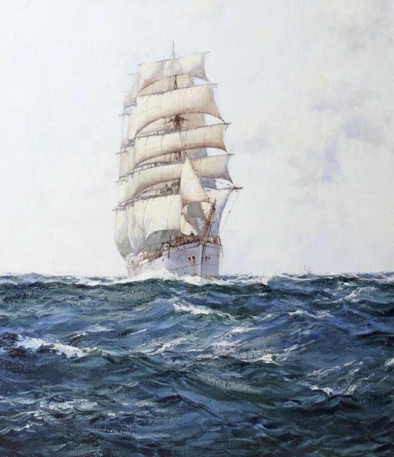 Montague Dawson, (1895-1973)
Acque profonde
Olio su tela
Misure: 34 x 39 pollici (86,3 x 99 cm)
Provenienza M. Newman, Ltd., St. James, Londra, circa 1949 Hugh Jaques, Esq., Montreal, Canada, circa 1950 per discendenza
Una lettera di M. Newman,