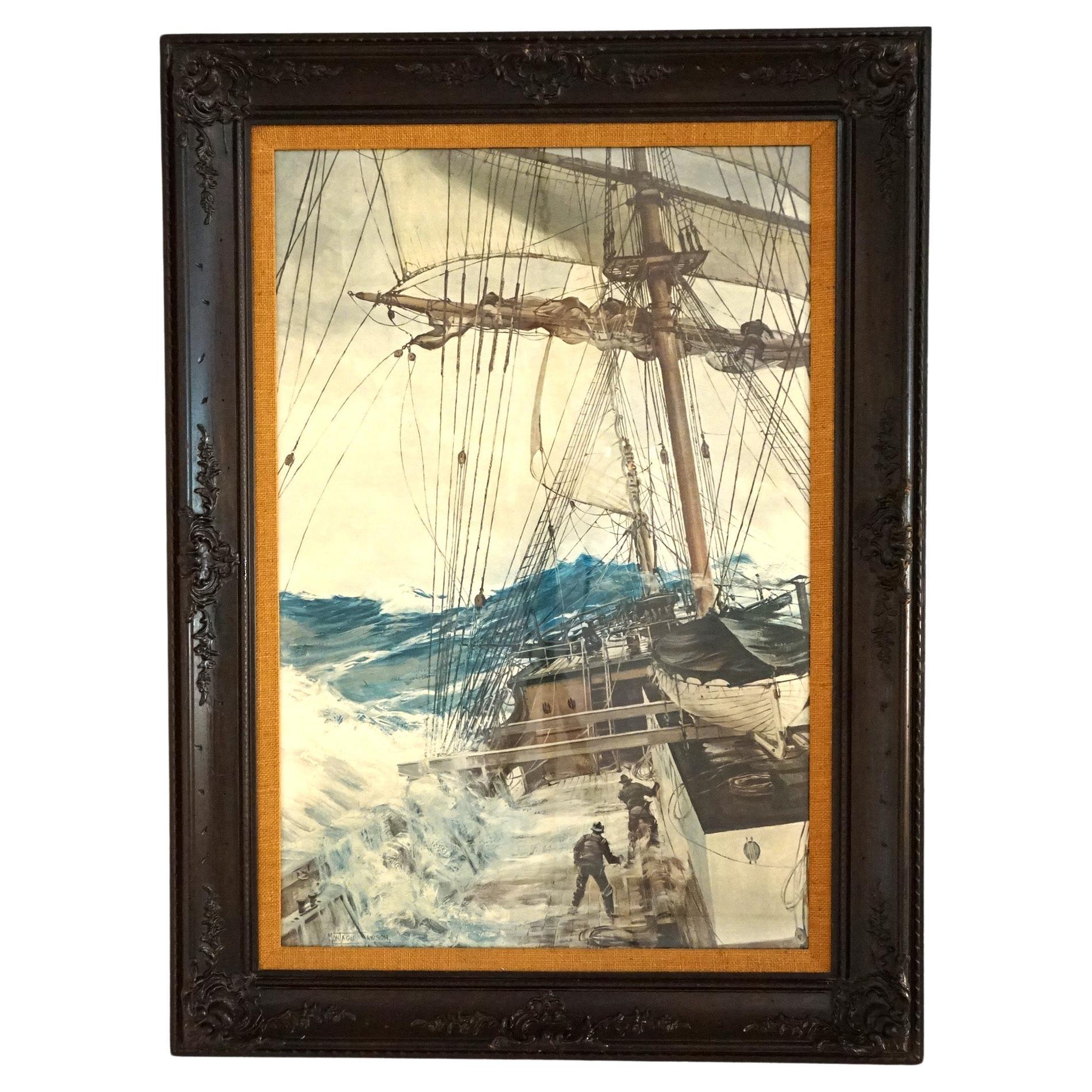 Montague Dawson Nautical Ship Wreck Framed Print 20th C