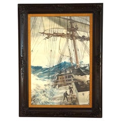 Montague Dawson, imprimé encadré d'un bateau de chasse nautique, 20e siècle