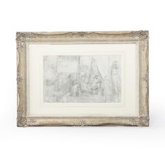 Montague Dawson: pencil sketch on paper of Trawler Men sorting the catch