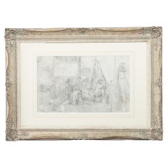 Montague Dawson: Bleistiftskizze auf Papier von Trawler-Männern beim Sortieren des Fangs