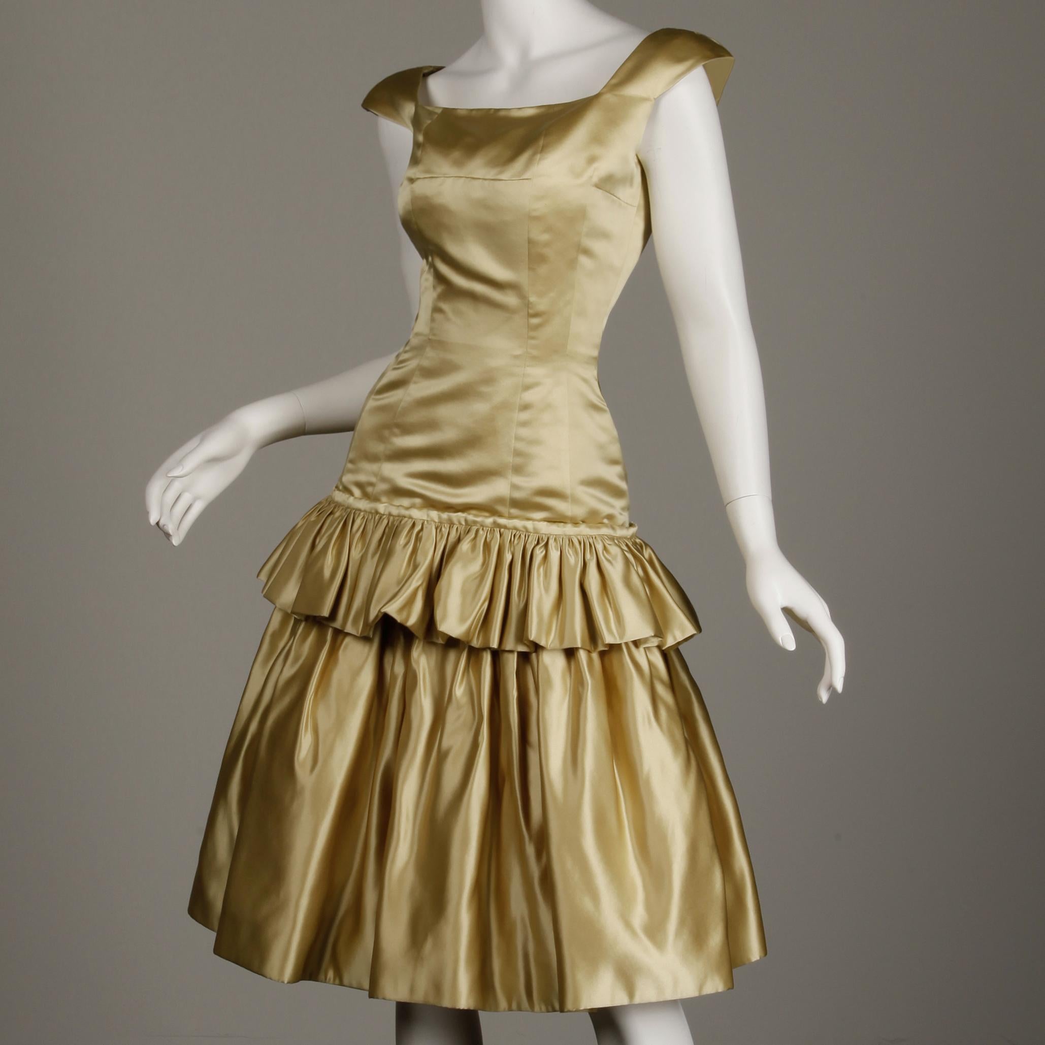 Montaldo's Vintage 1950s Silk Satin Cocktail Dress For Sale 7