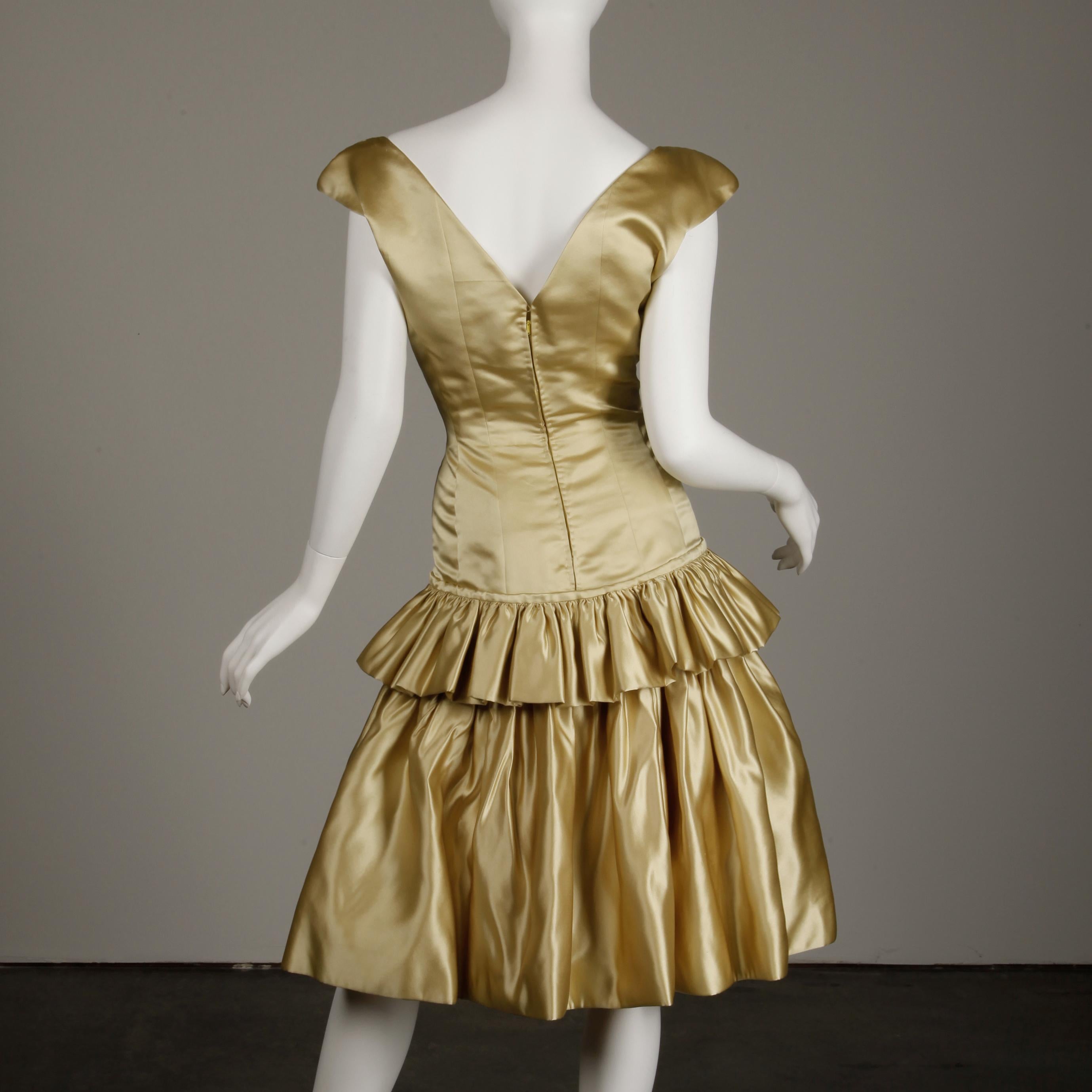 Montaldo's Vintage 1950s Silk Satin Cocktail Dress For Sale 1