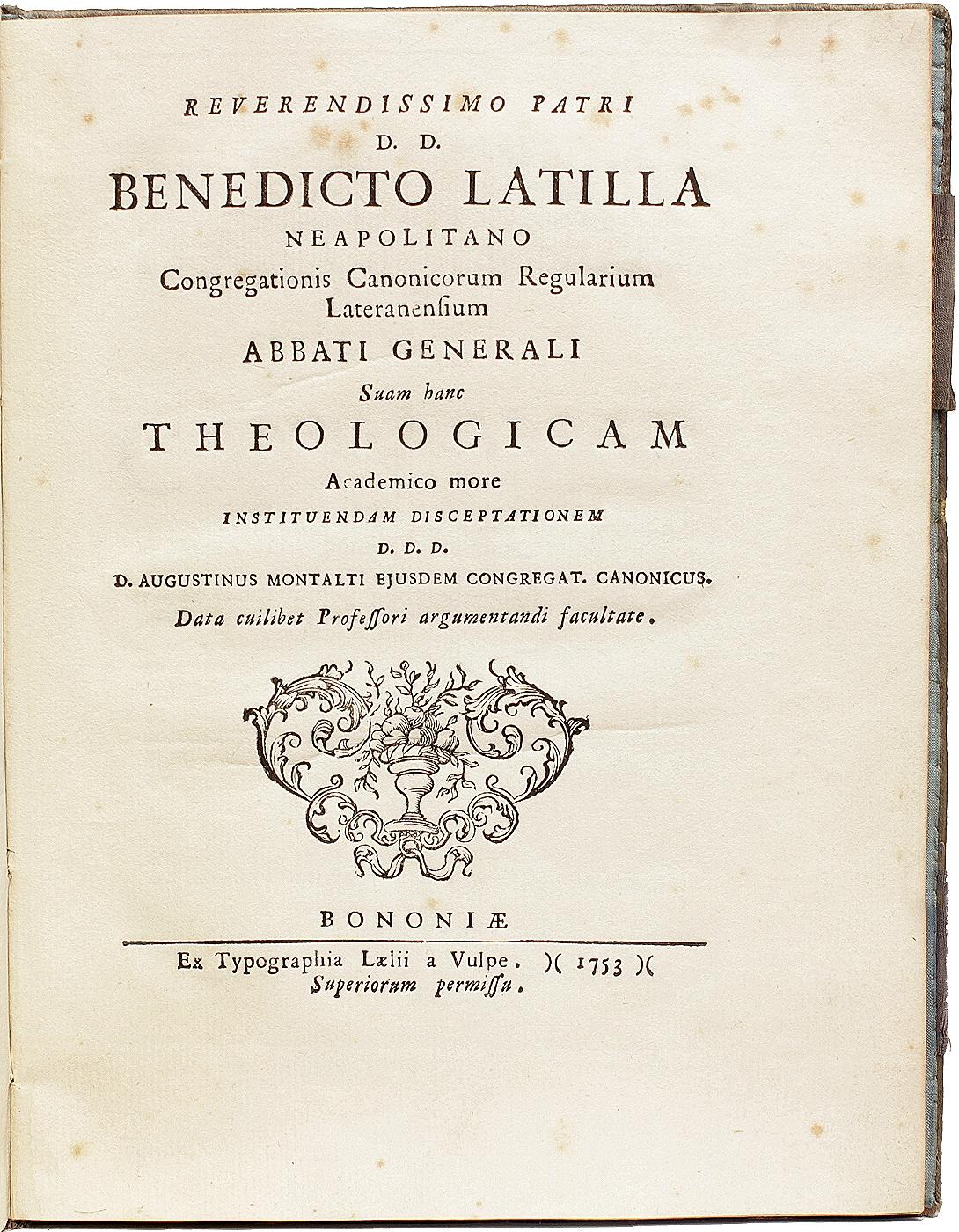 Tissu MONTALTI. Theologicam Academico. RELIURE BRODÉE RELIÉE POUR BENEDETTO LATILLA en vente
