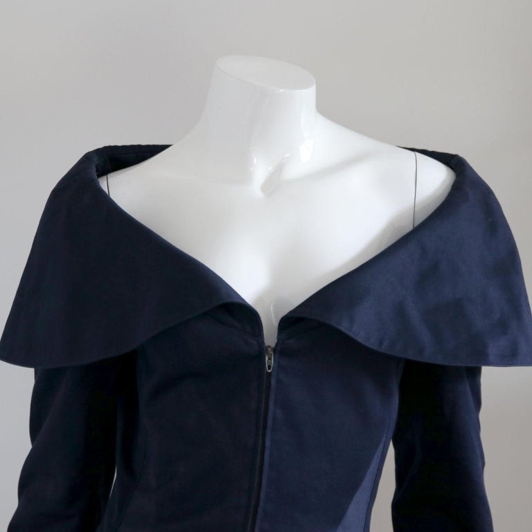 MONTANA 
 
1990s. Dark blue jacket with wide neckline from Claude Montana. 
 
 Buy Now Or Cry Later! 

 The jacket is in very good condition (see photos).