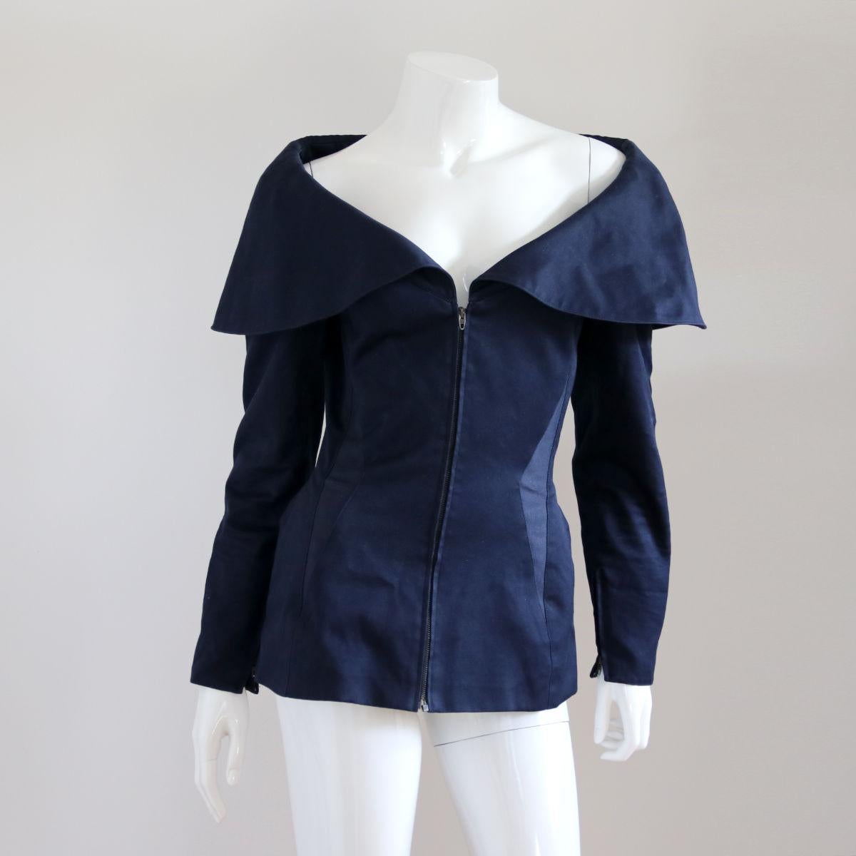 Women's MONTANA 1990s Dark Blue Jacket With Wide Neckline from Claude Montana