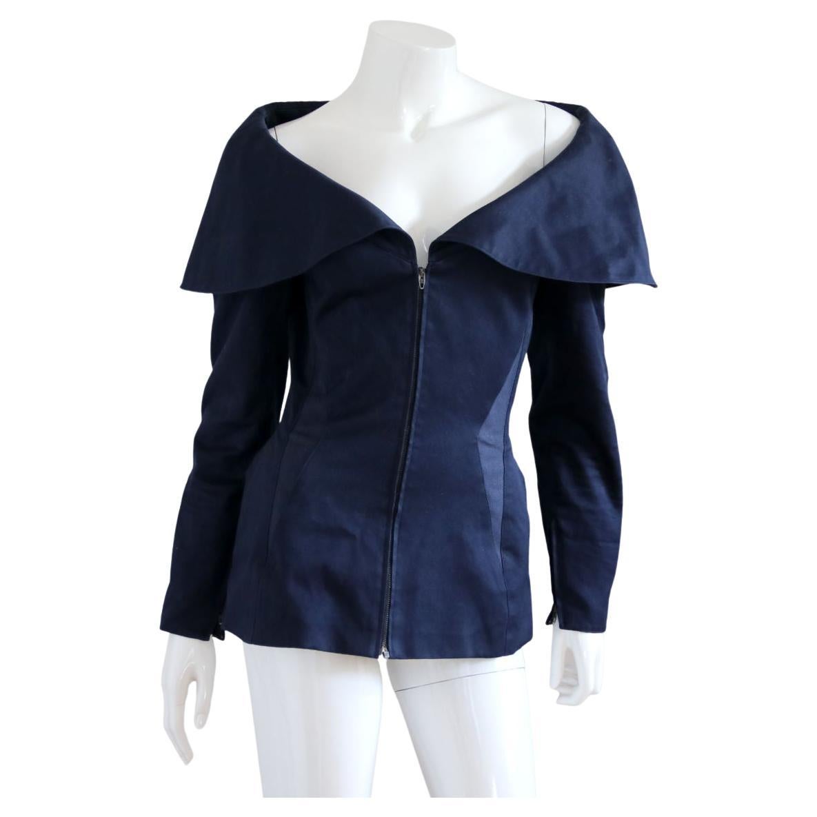 MONTANA 1990s Dark Blue Jacket With Wide Neckline from Claude Montana For Sale