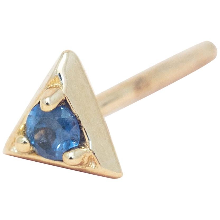 Montana Blue Sapphire 14 Karat Gold Formation Triangle Mini Stud For Sale
