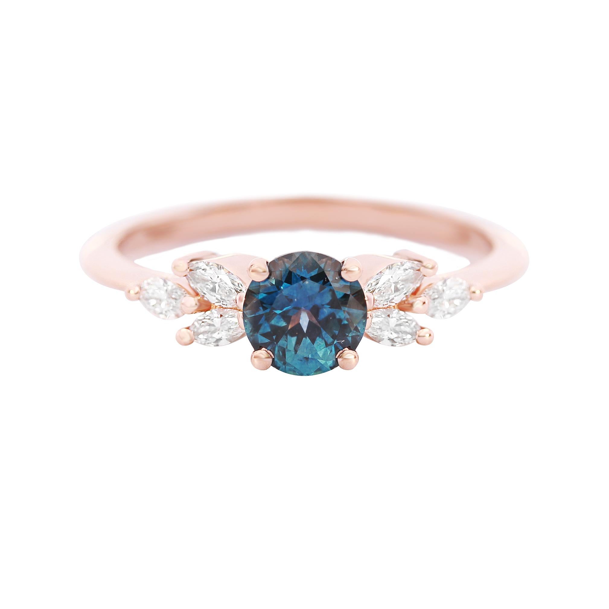 For Sale:  Montana Blue Sapphire and Marquise Diamonds, Gemstone Engagement Ring Penelope 6
