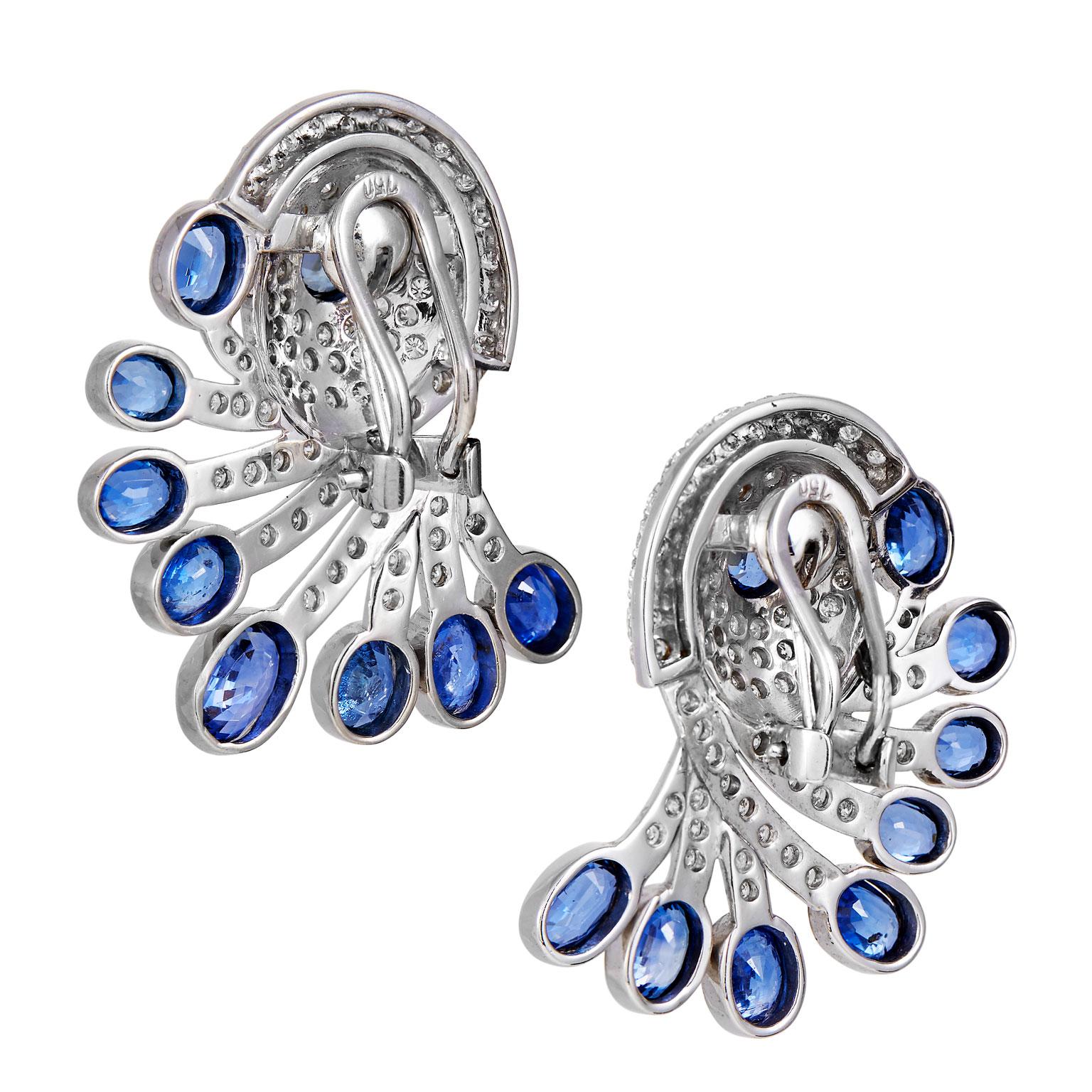 Oval Cut Montana Blue Sapphires Diamonds 18k Gold For Sale