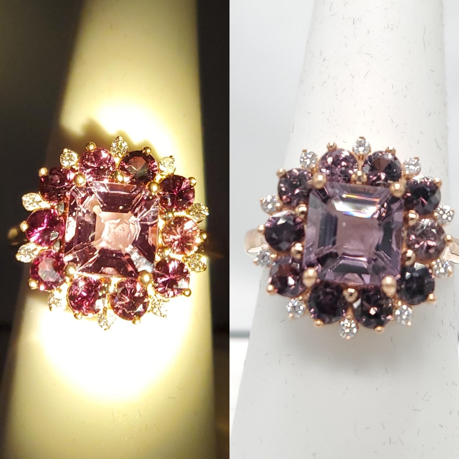 Montana color change Sapphire and Spinel Ring & Diamonds 18 Karat Rose Gold For Sale 5