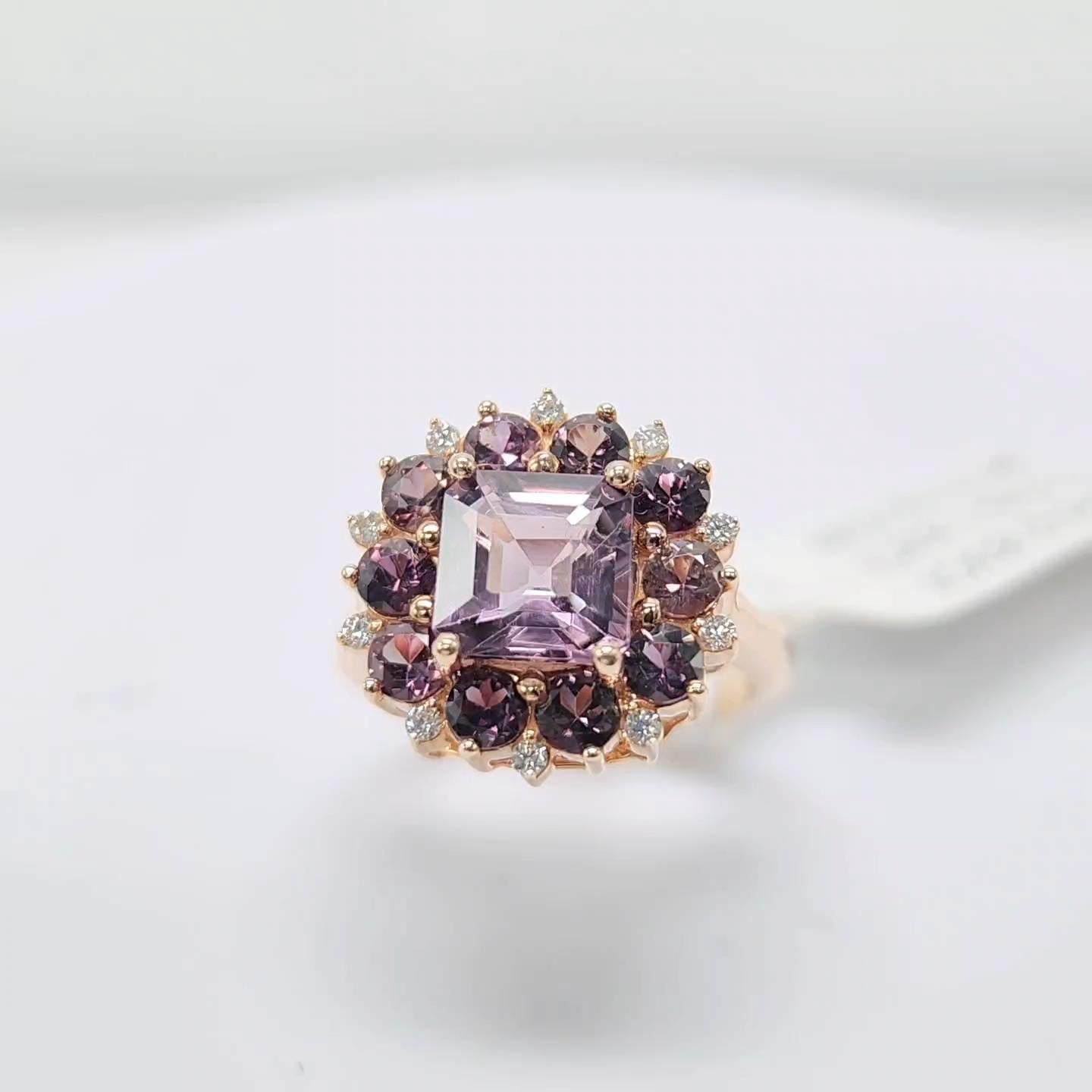 Montana color change Sapphire and Spinel Ring & Diamonds 18 Karat Rose Gold For Sale 6