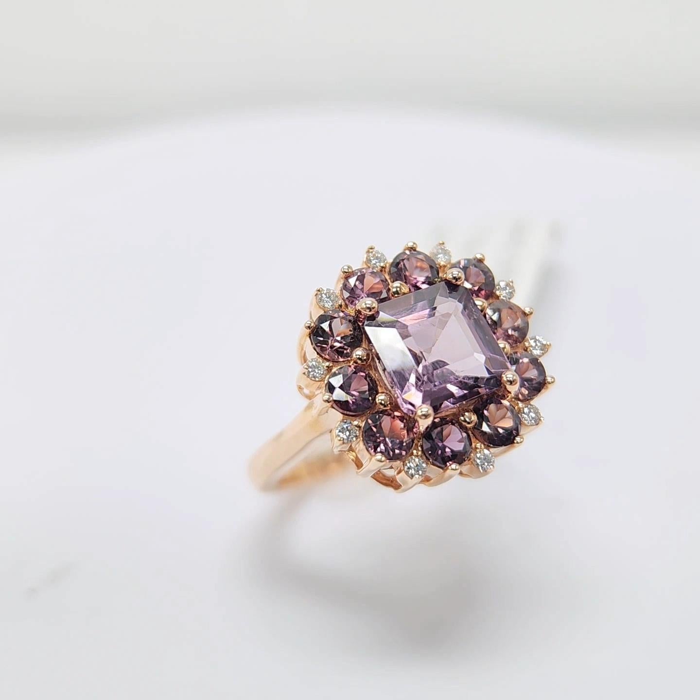 Montana color change Sapphire and Spinel Ring & Diamonds 18 Karat Rose Gold For Sale 7