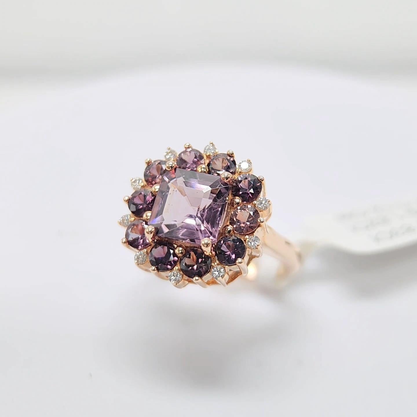 Montana color change Sapphire and Spinel Ring & Diamonds 18 Karat Rose Gold For Sale 8