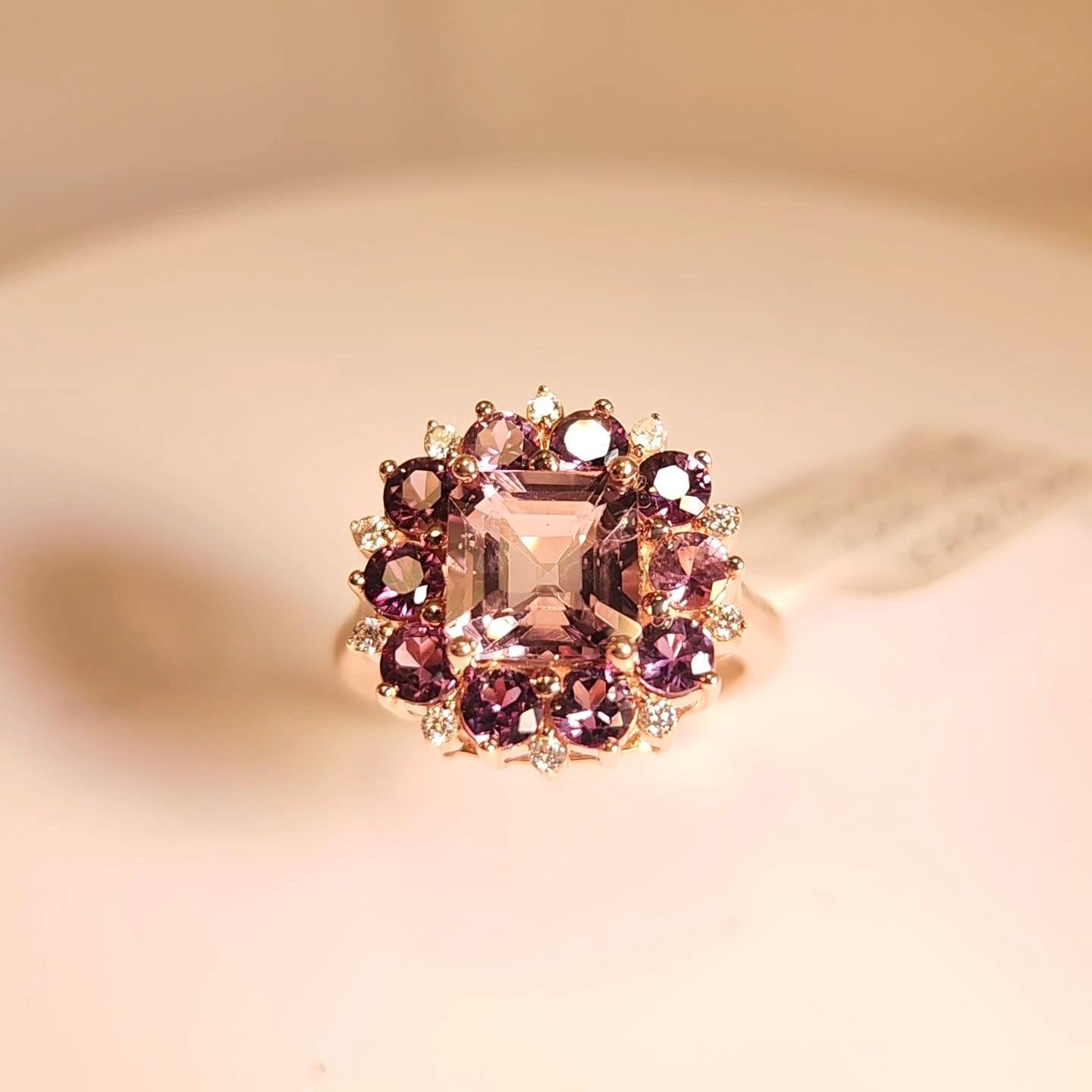 Montana color change Sapphire and Spinel Ring & Diamonds 18 Karat Rose Gold For Sale 10