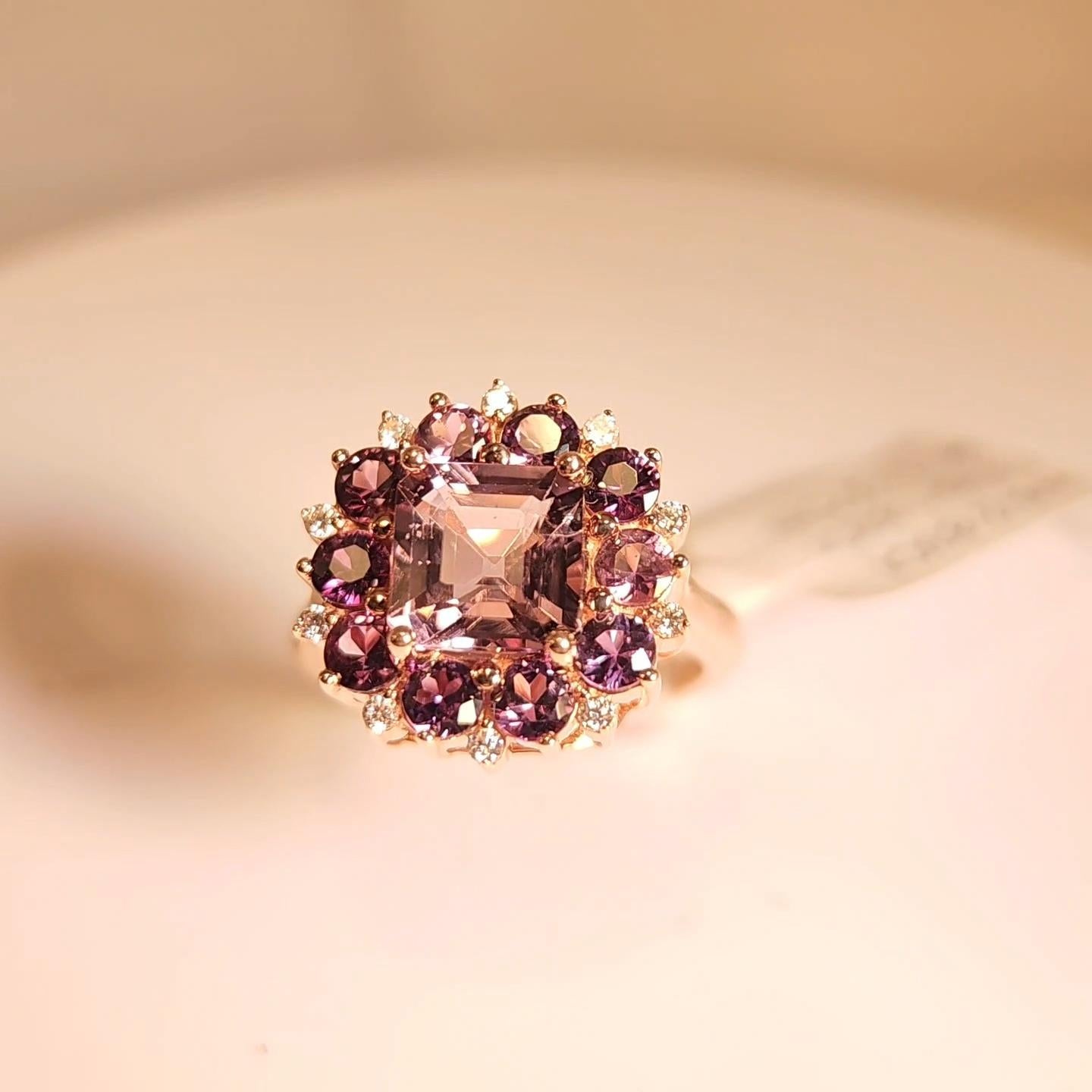 Montana color change Sapphire and Spinel Ring & Diamonds 18 Karat Rose Gold For Sale 13