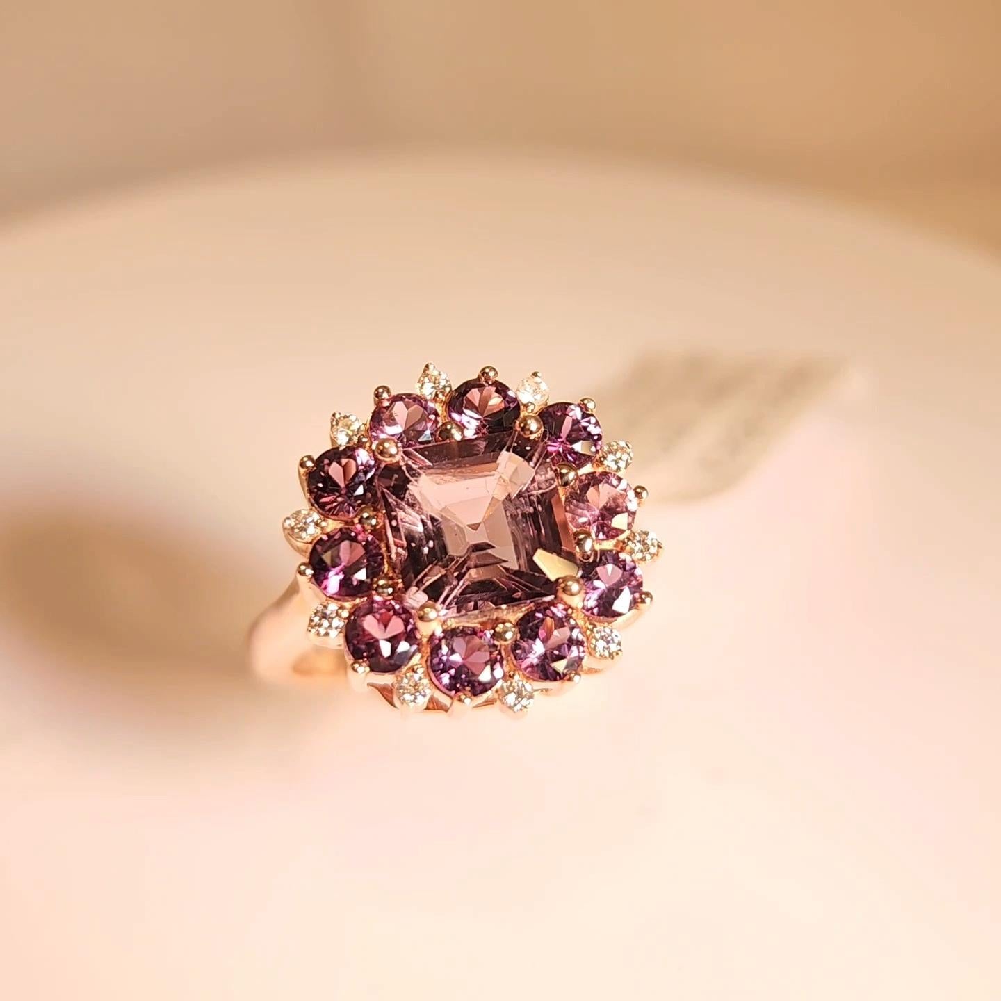 Montana color change Sapphire and Spinel Ring & Diamonds 18 Karat Rose Gold For Sale 14