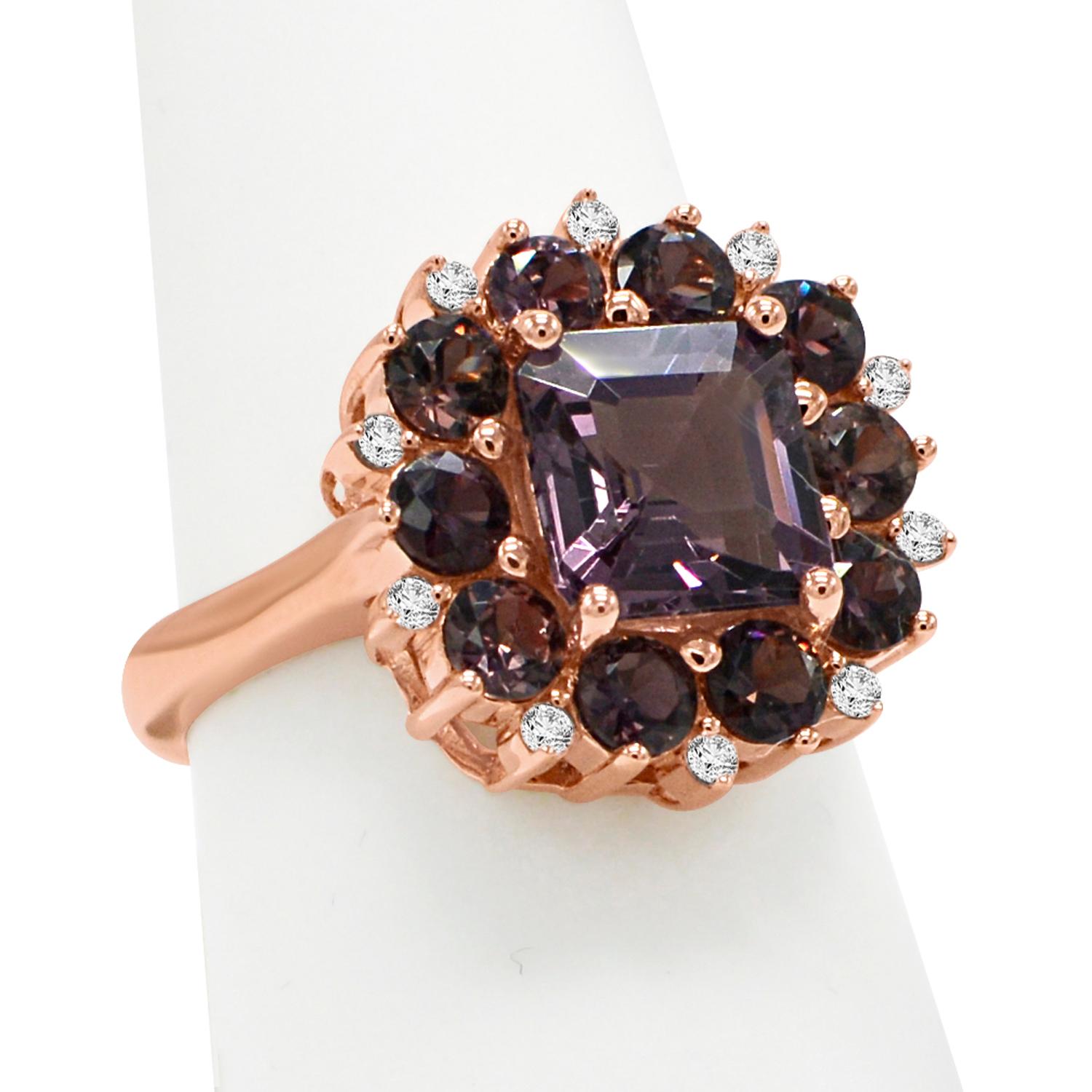 Round Cut Montana color change Sapphire and Spinel Ring & Diamonds 18 Karat Rose Gold For Sale
