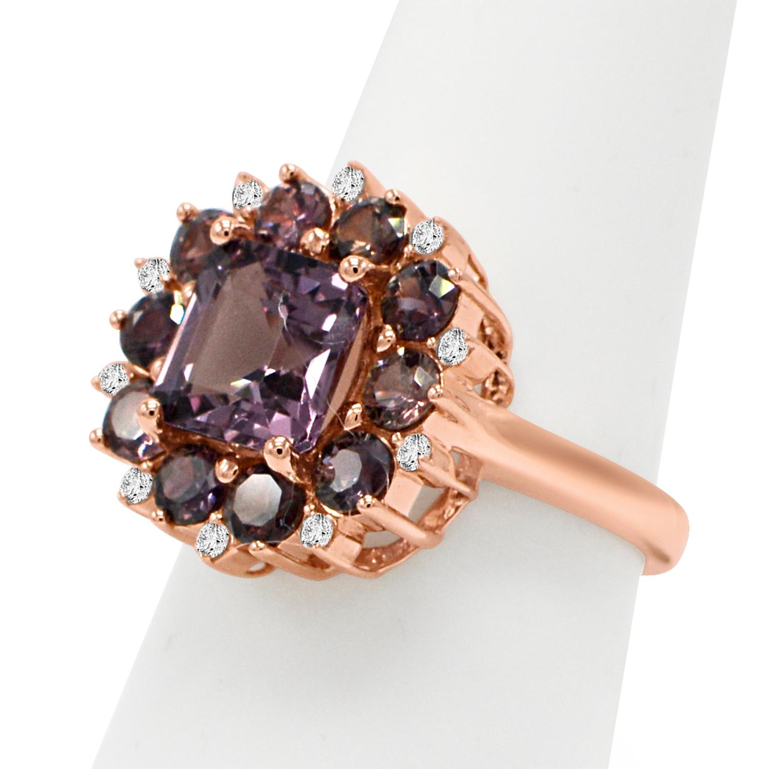 Montana color change Sapphire and Spinel Ring & Diamonds 18 Karat Rose Gold In New Condition For Sale In Brooklyn, NY
