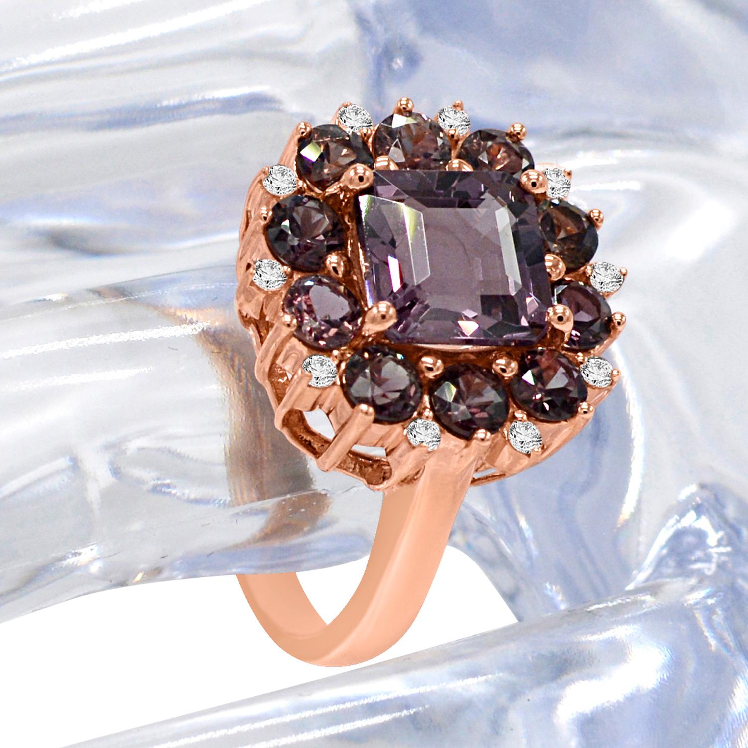 Women's Montana color change Sapphire and Spinel Ring & Diamonds 18 Karat Rose Gold For Sale