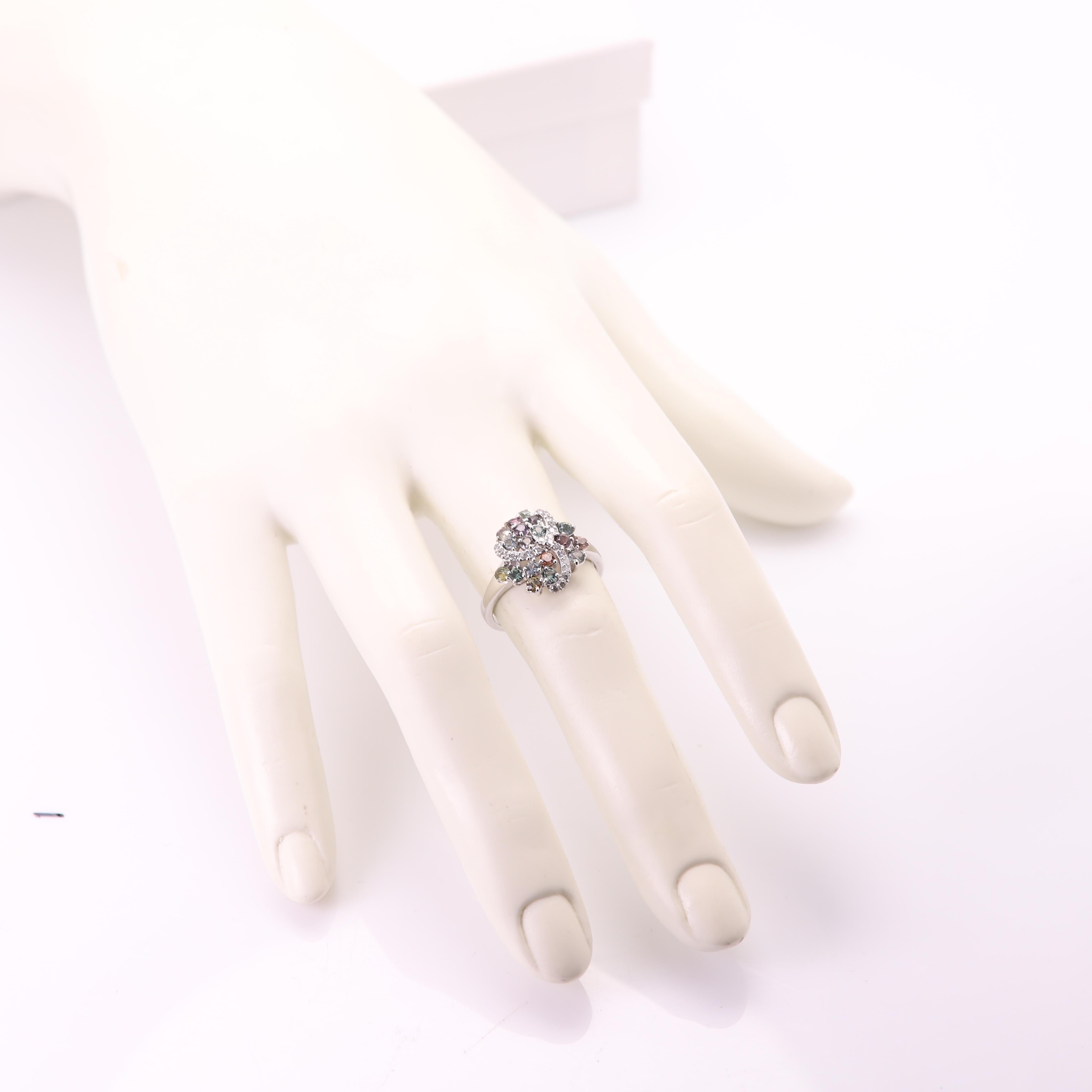  GIA  Certified Montana Sapphire Cluster Ring & Diamonds 18 Karat White Gold . For Sale 6