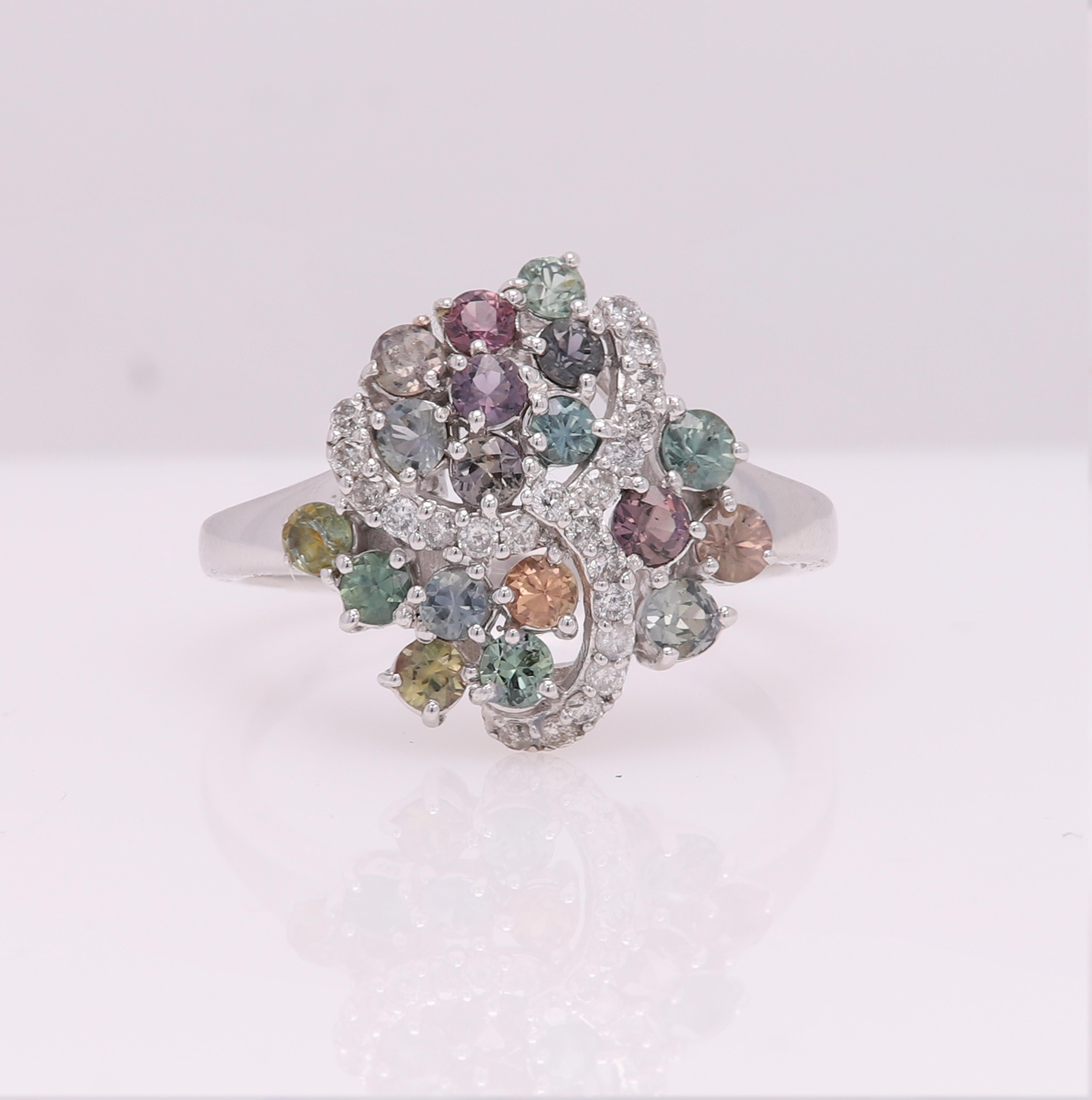  GIA  Certified Montana Sapphire Cluster Ring & Diamonds 18 Karat White Gold . For Sale 10