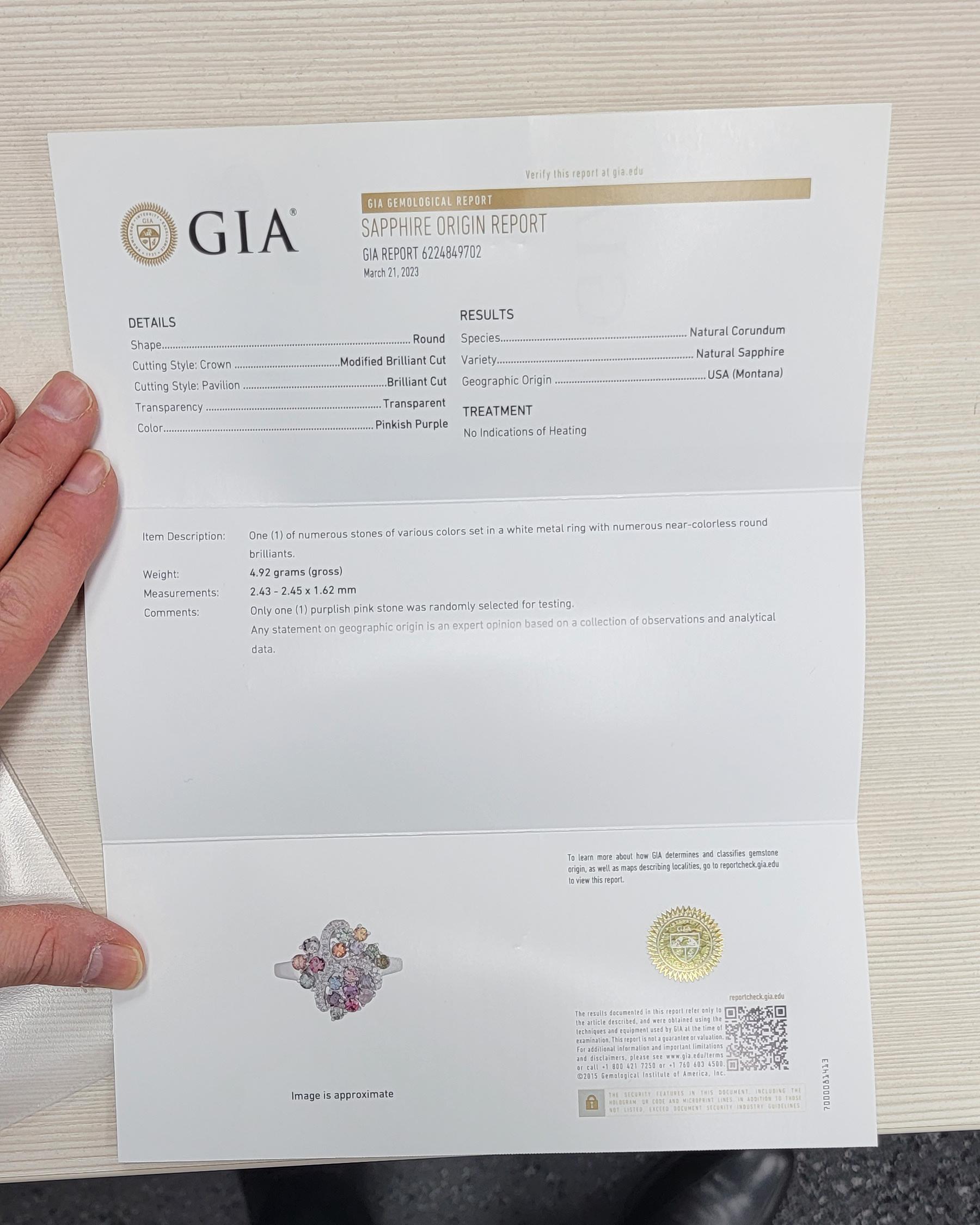  GIA  Certified Montana Sapphire Cluster Ring & Diamonds 18 Karat White Gold . For Sale 9