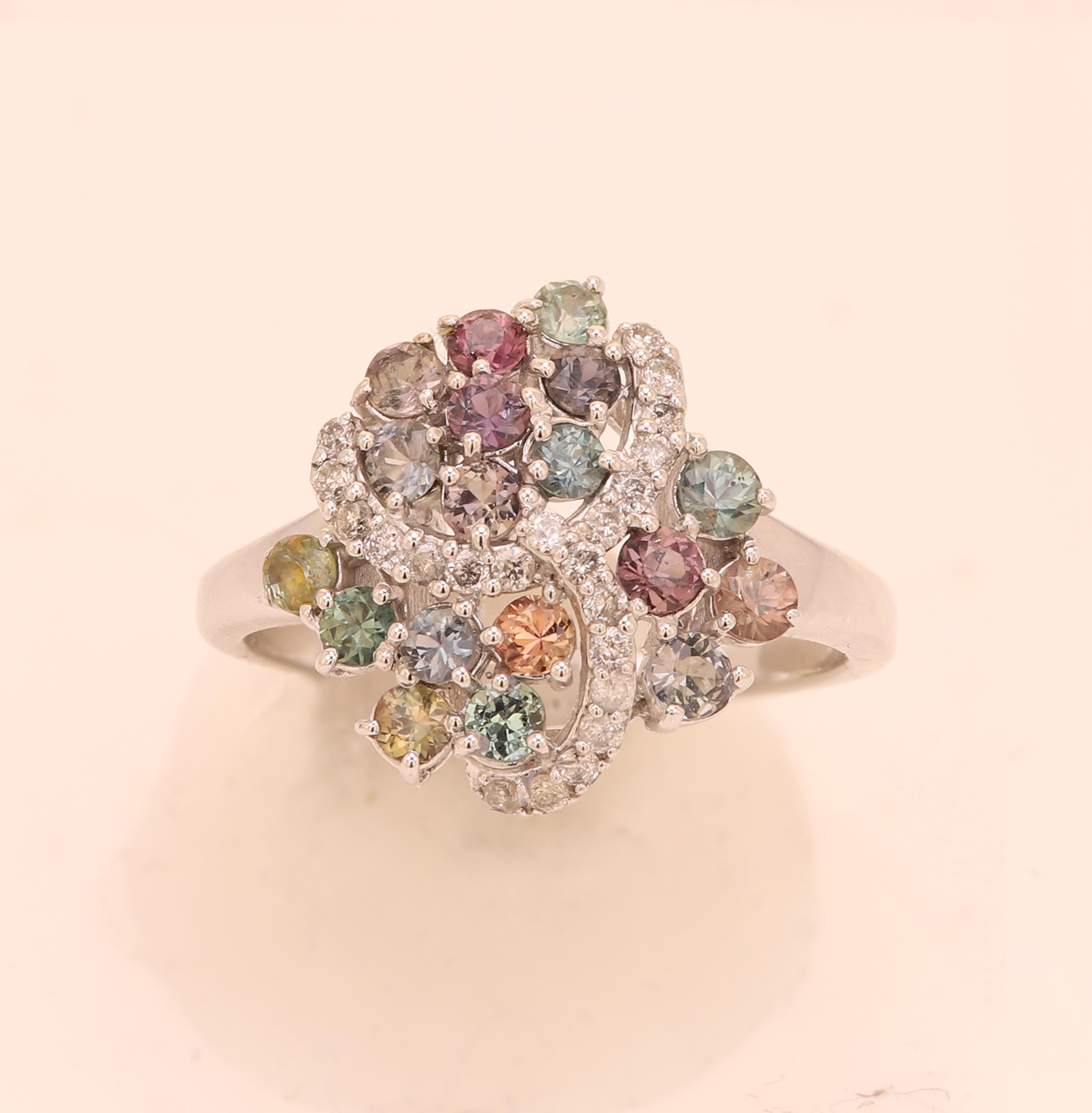 Round Cut  GIA  Certified Montana Sapphire Cluster Ring & Diamonds 18 Karat White Gold . For Sale
