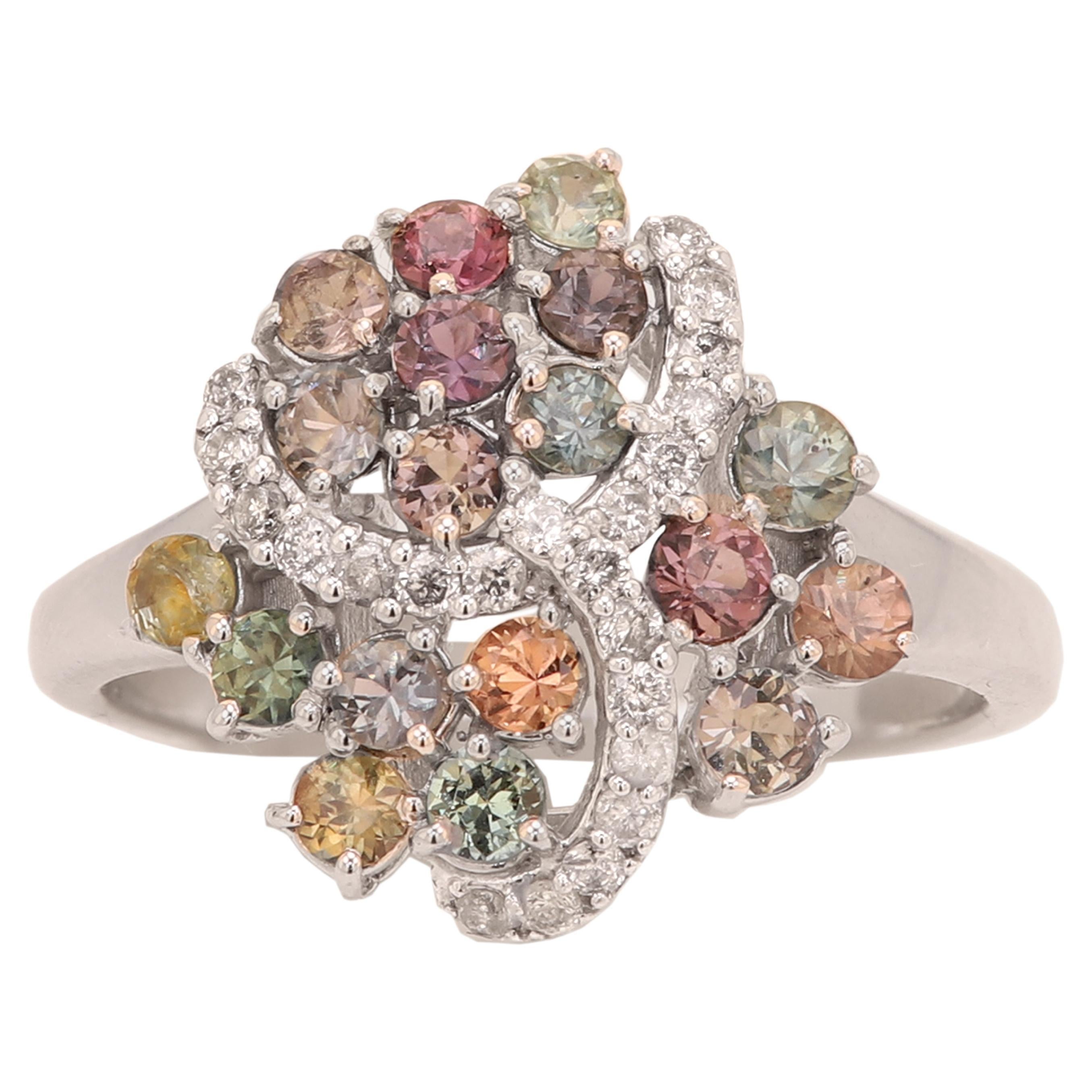  GIA  Certified Montana Sapphire Cluster Ring & Diamonds 18 Karat White Gold . For Sale