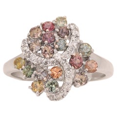 Used  GIA  Certified Montana Sapphire Cluster Ring & Diamonds 18 Karat White Gold .