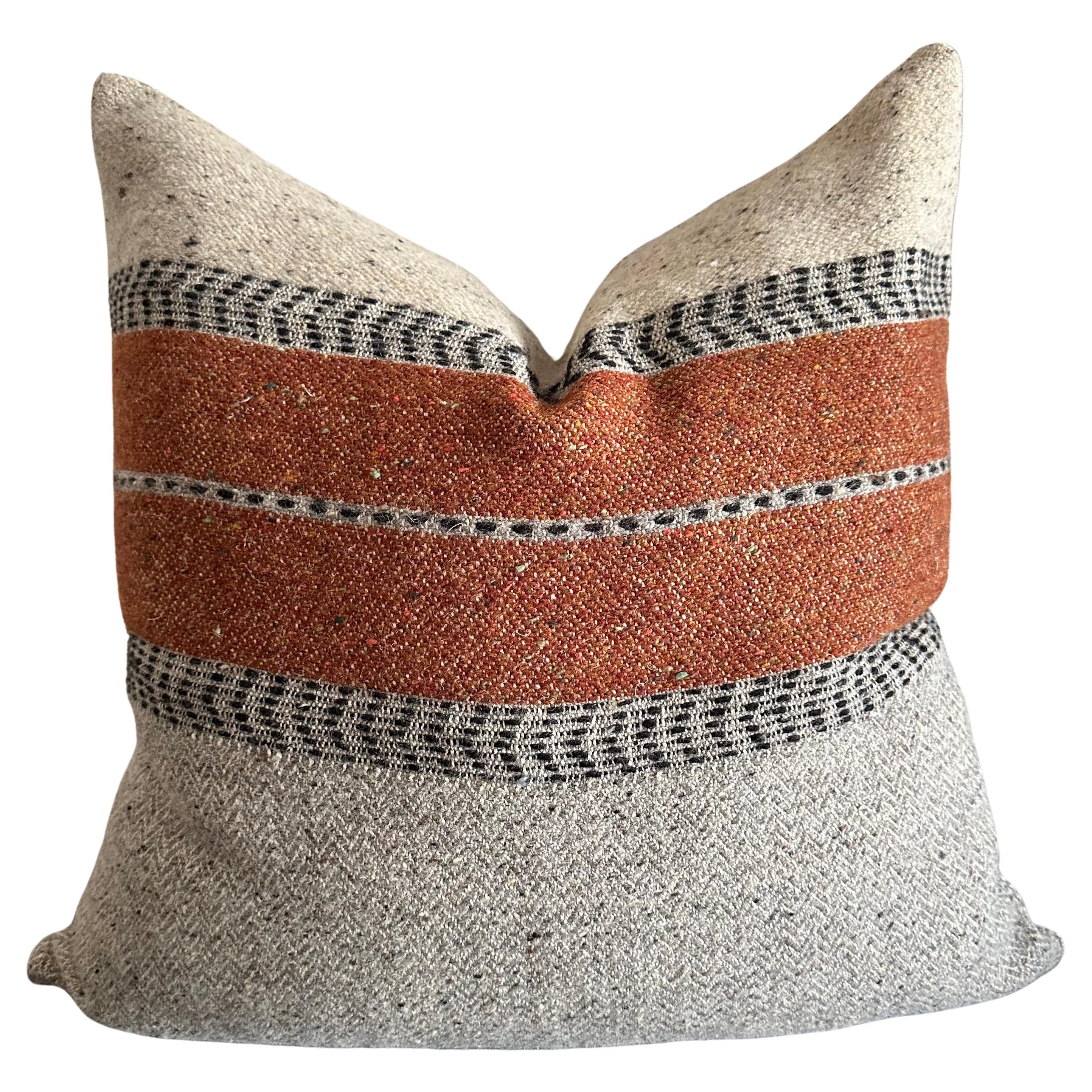 Montana Linen and Wool Pillow with Down Feather Insert For Sale