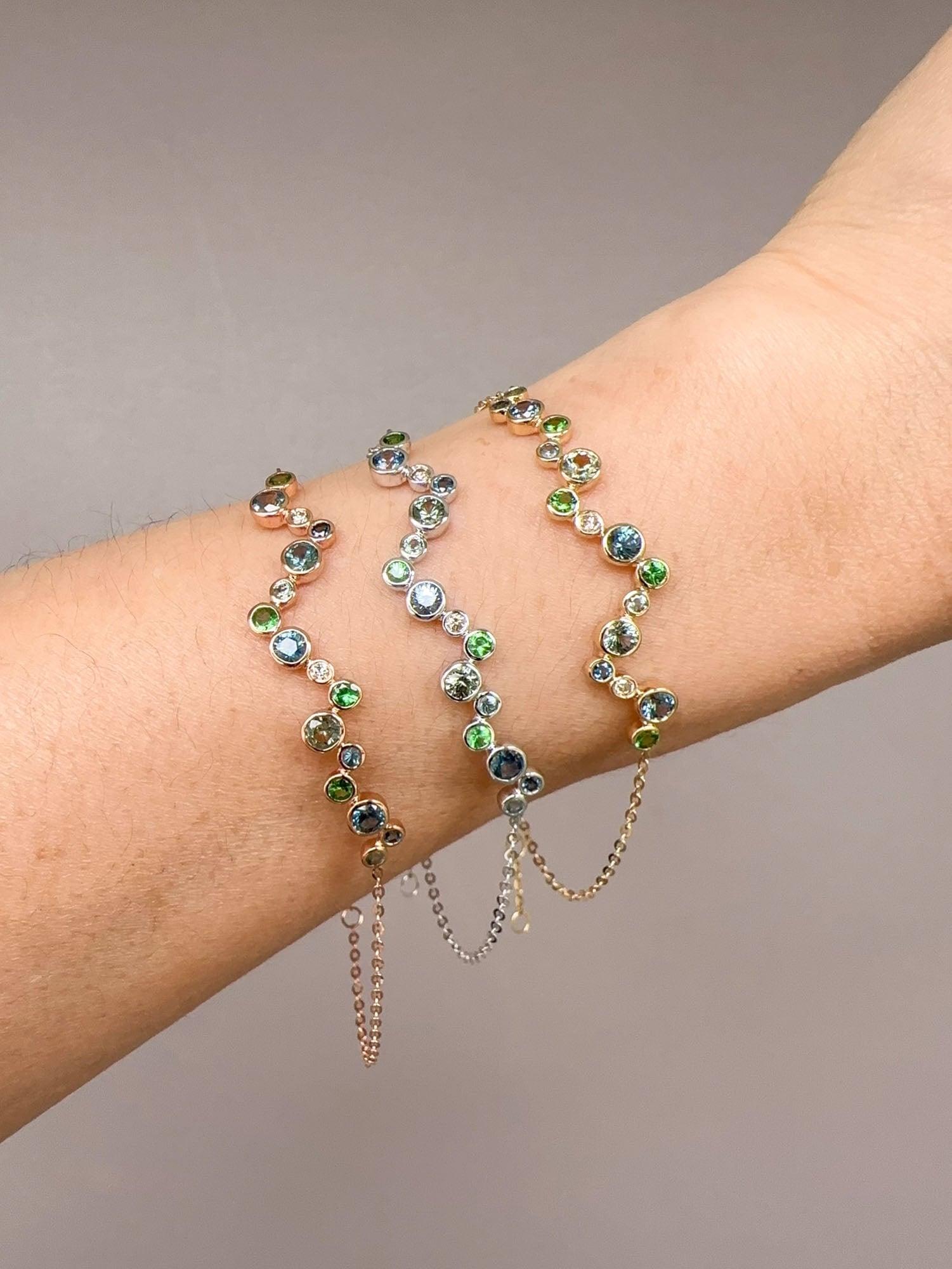 Montana Sapphire and Diamond Bubbles Bracelet 14K Gold R2105 For Sale 5