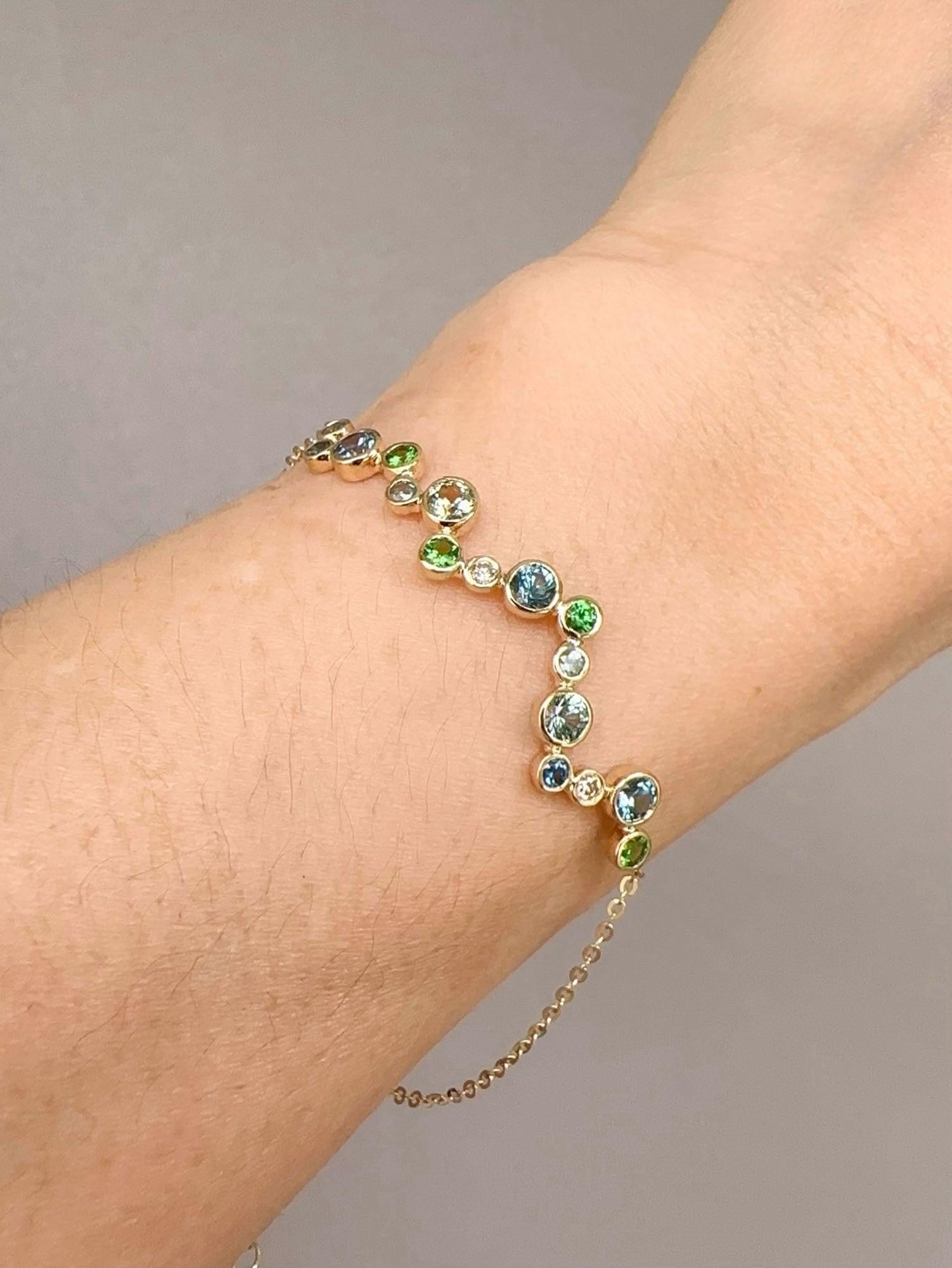 Montana Sapphire and Diamond Bubbles Bracelet 14K Gold R2105 For Sale 6
