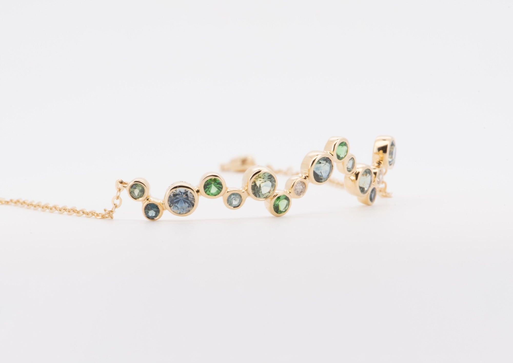 Women's or Men's Montana Sapphire and Diamond Bubbles Bracelet 14K Gold R2105 For Sale