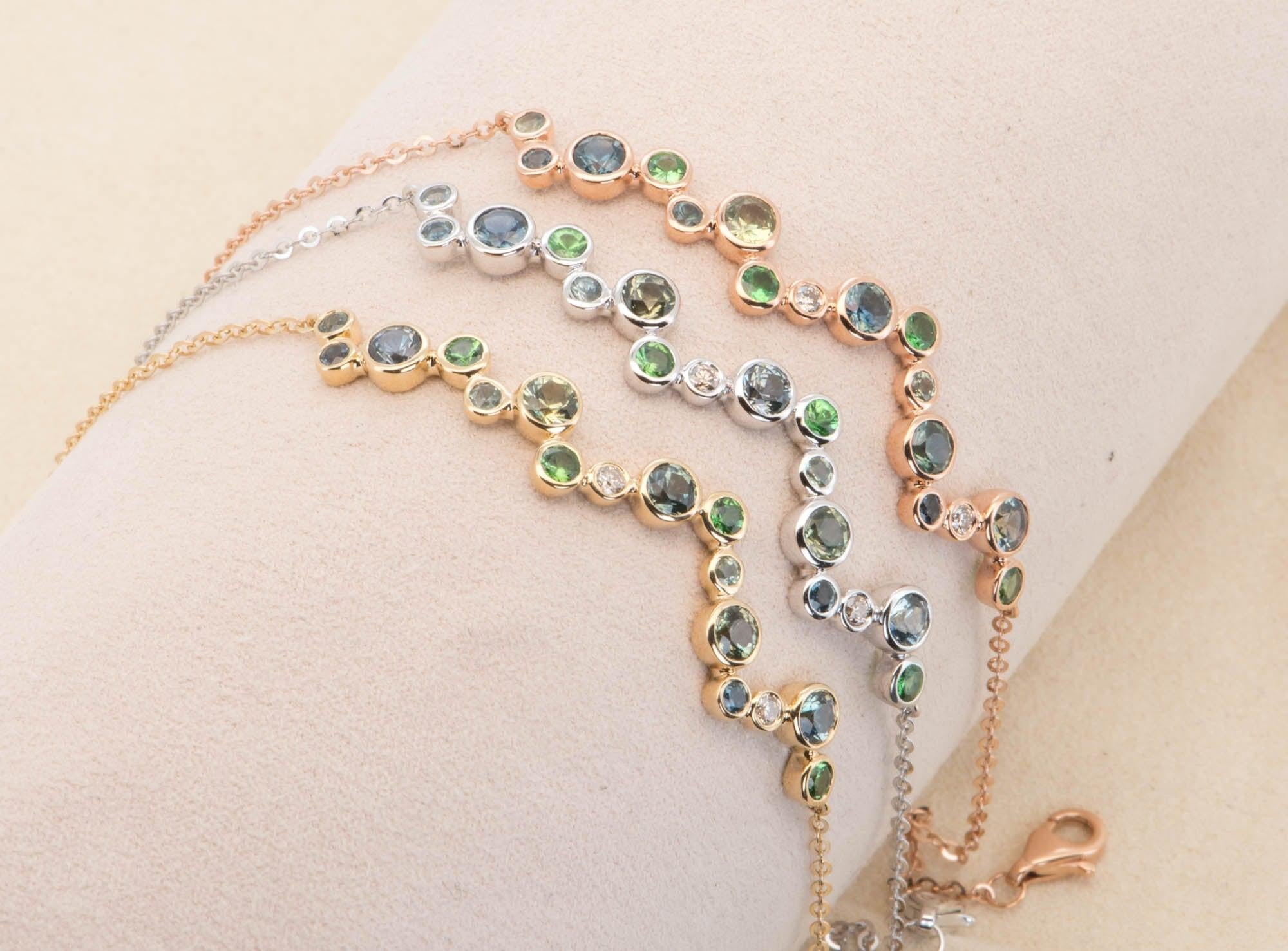 Montana Sapphire and Diamond Bubbles Bracelet 14K Gold R2105 For Sale 1