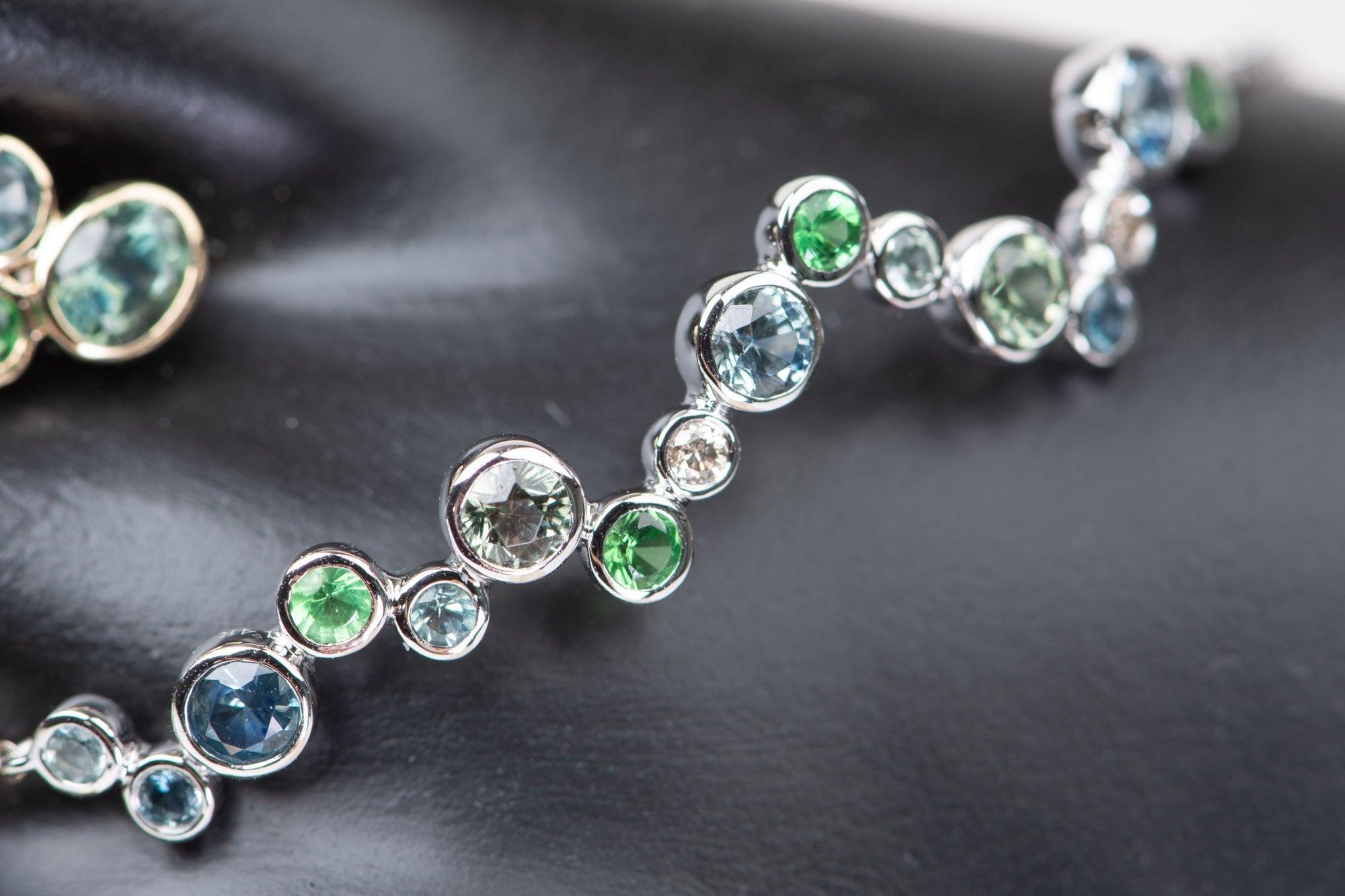 Montana Sapphire and Diamond Bubbles Bracelet 14K Gold R2105 For Sale 2