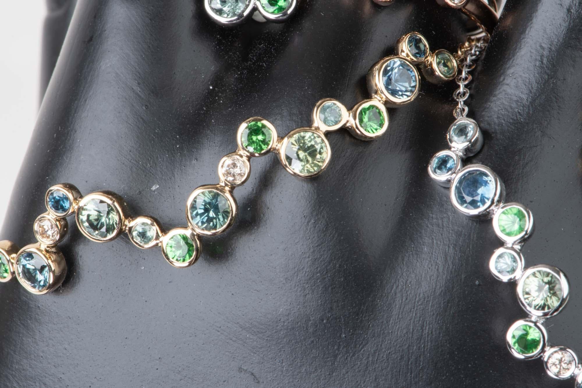 Montana Sapphire and Diamond Bubbles Bracelet 14K Gold R2105 For Sale 3