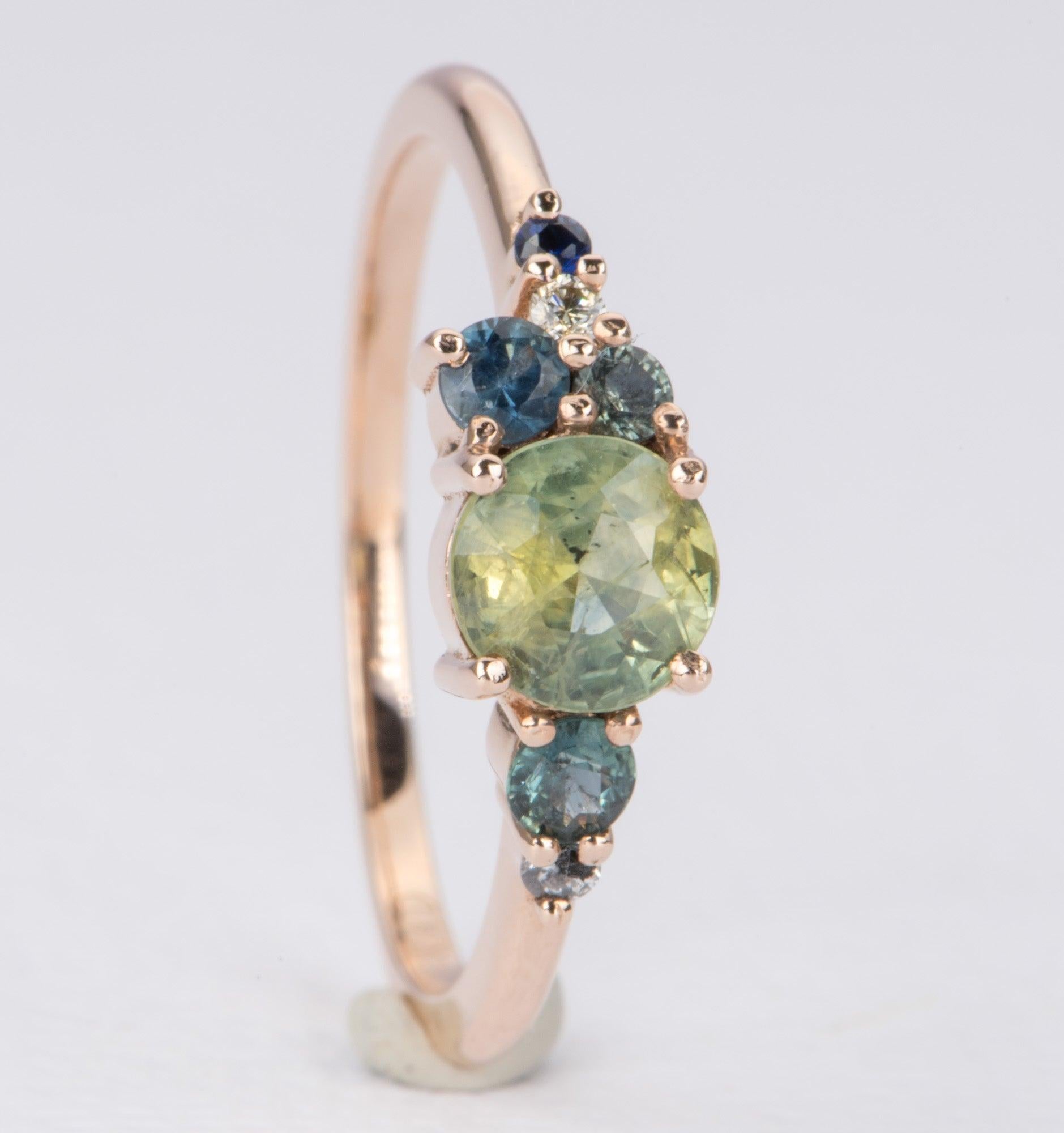 Montana Sapphire and Diamond Cluster Ring 14K Rose Gold AD2064-7 In New Condition For Sale In Osprey, FL