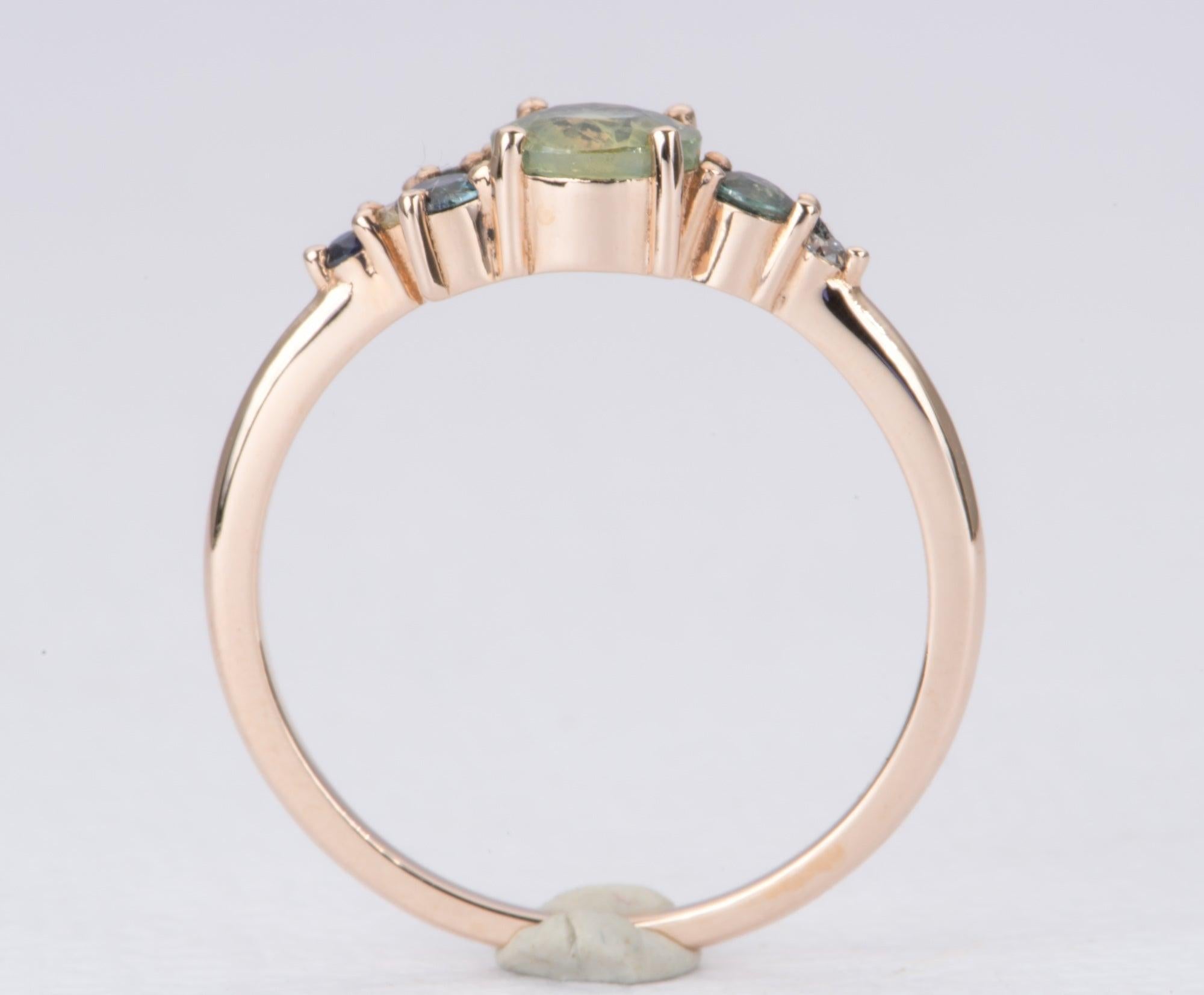 Women's or Men's Montana Sapphire and Diamond Cluster Ring 14K Rose Gold AD2064-7 For Sale
