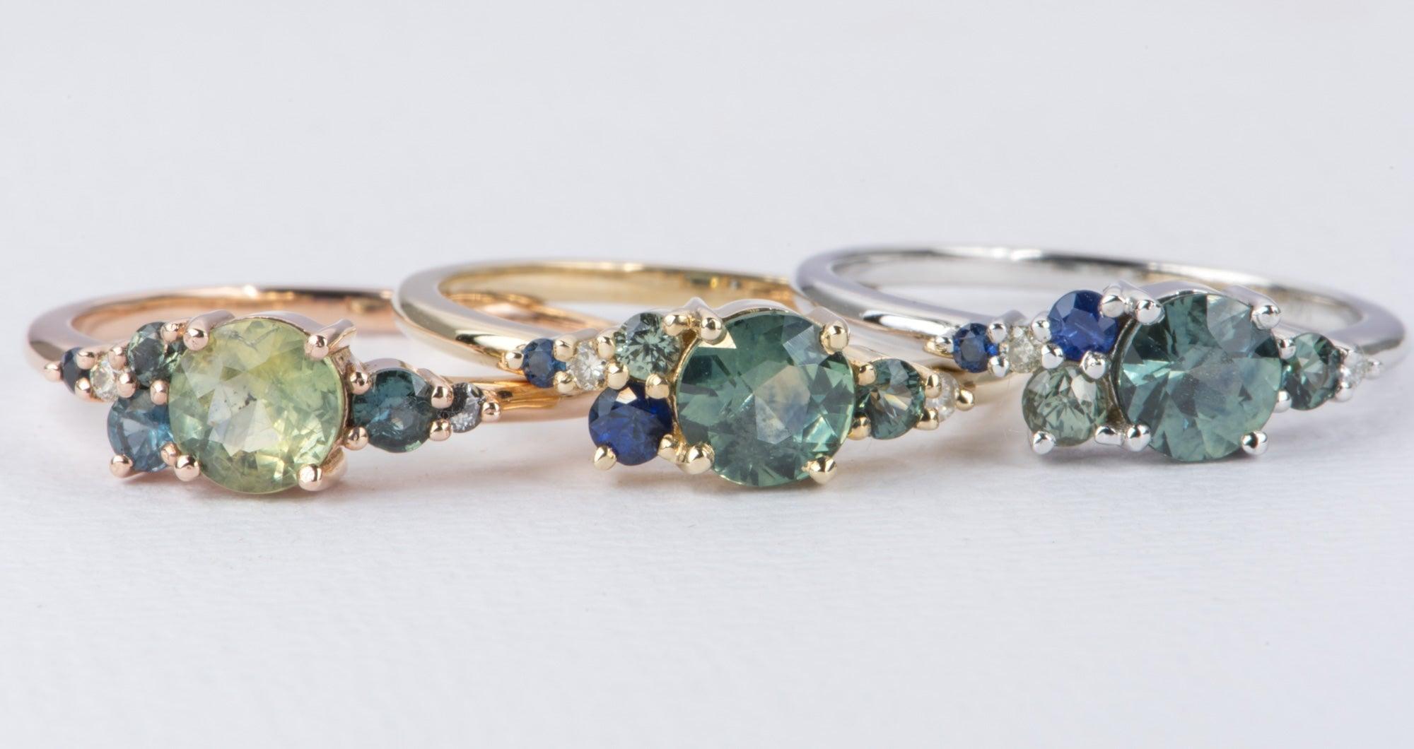 Montana Sapphire and Diamond Cluster Ring 14K Rose Gold AD2064-7 For Sale 1
