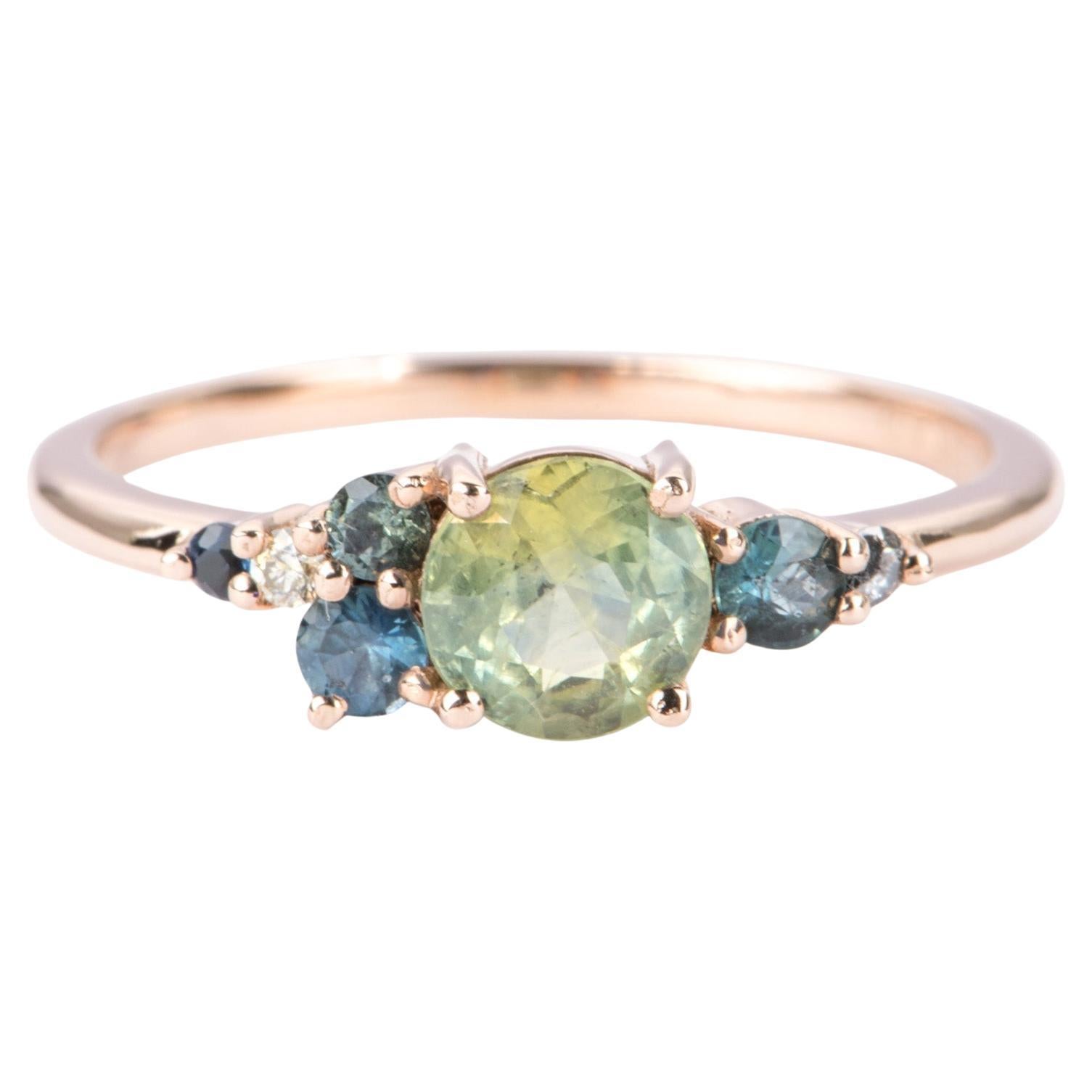 Montana Sapphire and Diamond Cluster Ring 14K Rose Gold AD2064-7 For Sale