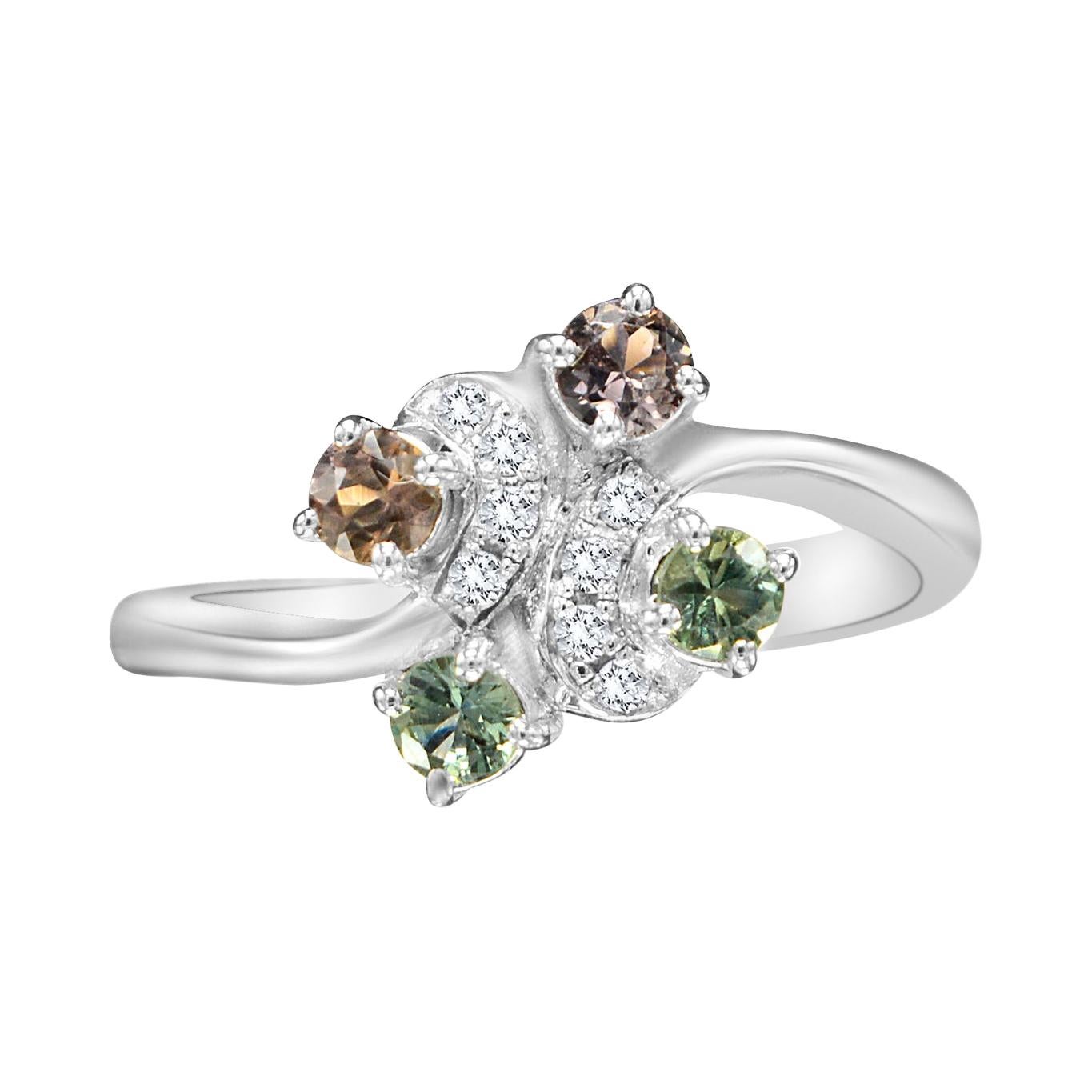 Natural Color Change Montana Sapphire and Diamond Ring 18 Karat White Gold 