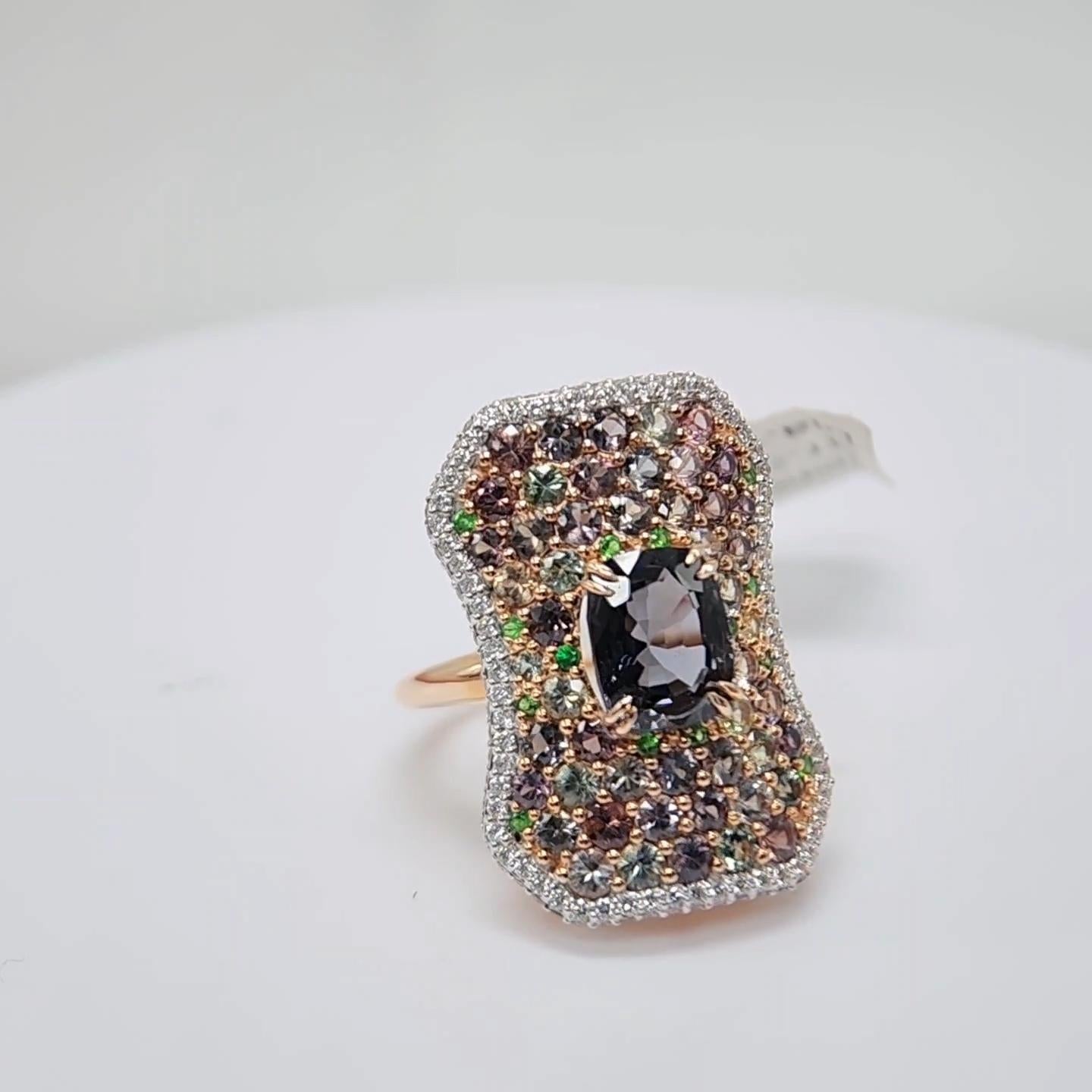 Montana Sapphire and Spinel Ring 14 Karat Rose Gold Cushion Shape Spinel For Sale 6