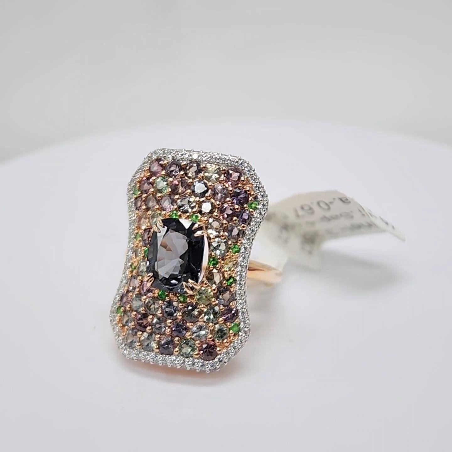 Montana Sapphire and Spinel Ring 14 Karat Rose Gold Cushion Shape Spinel For Sale 7