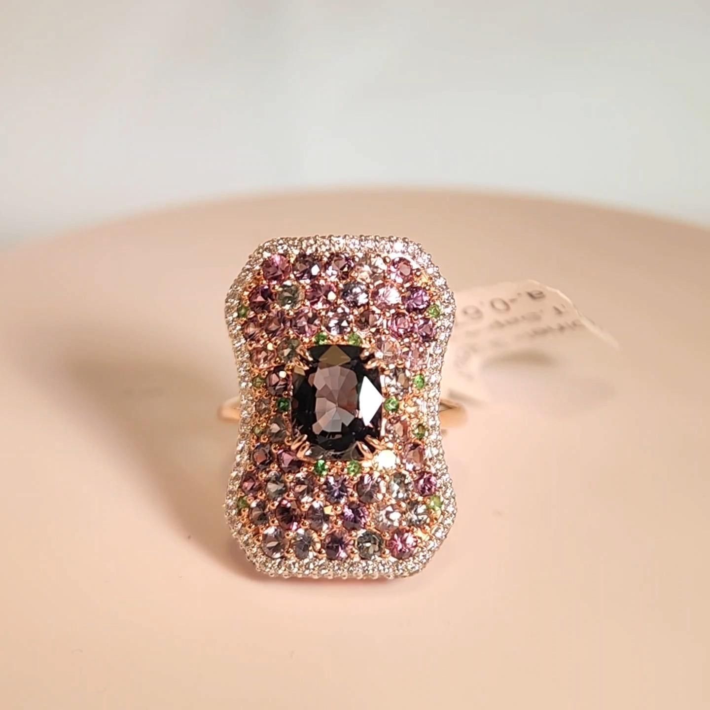 Montana Sapphire and Spinel Ring 14 Karat Rose Gold Cushion Shape Spinel For Sale 8
